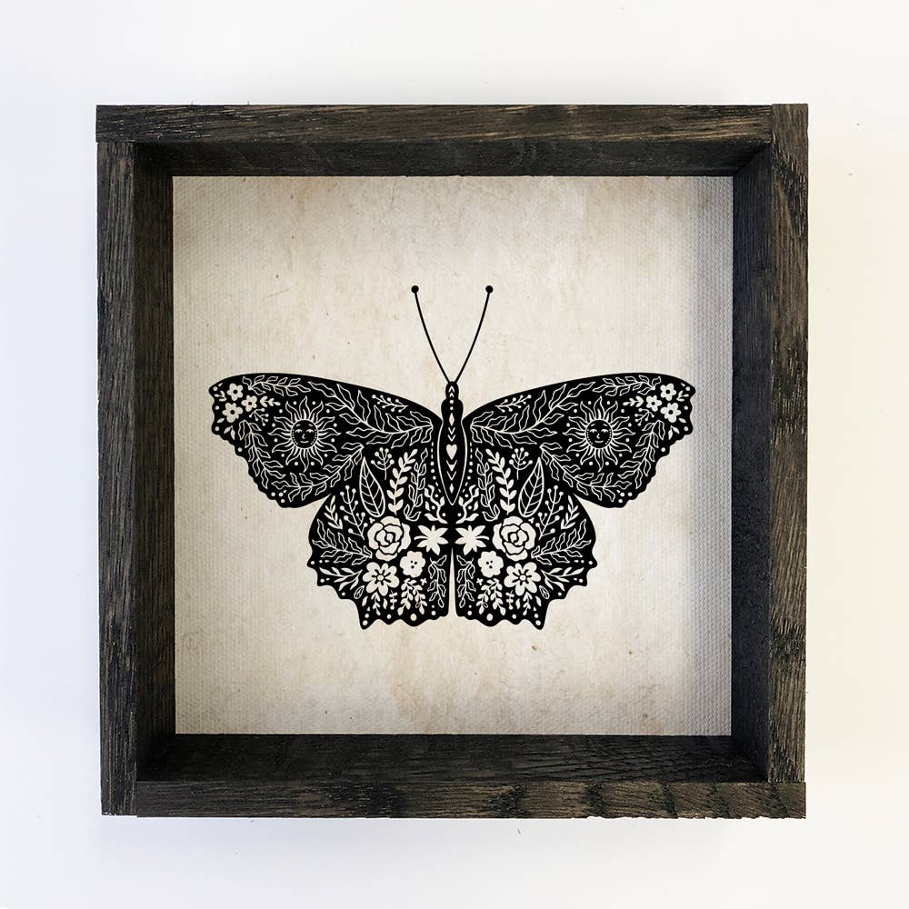 Mystical Butterfly Canvas Wall Art Ebony Wood Frame