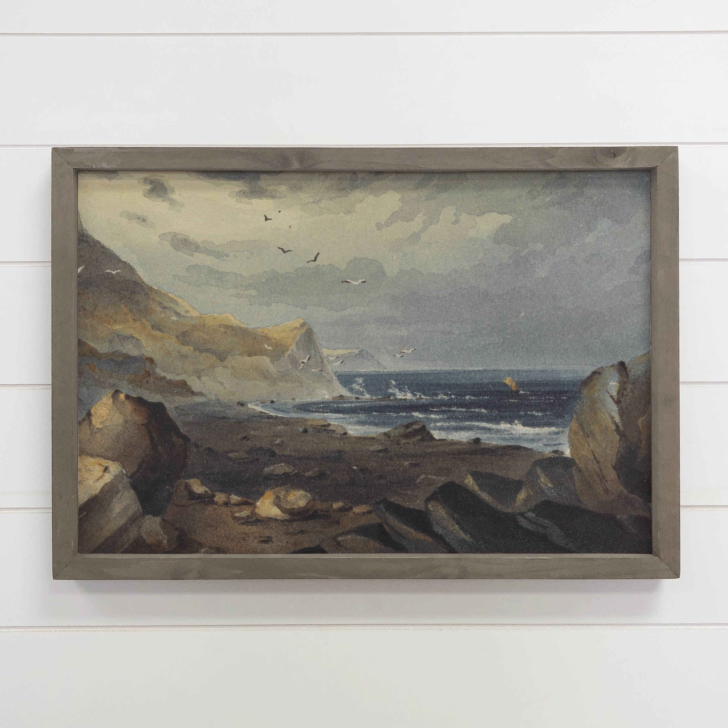 Rocky Gray Shore - Nature Canvas Art - Wood Framed Wall Art