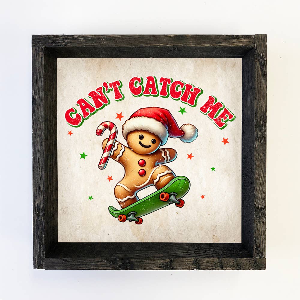 Cant Catch Me Gingerbread Skateboarder - Holiday Canvas Art