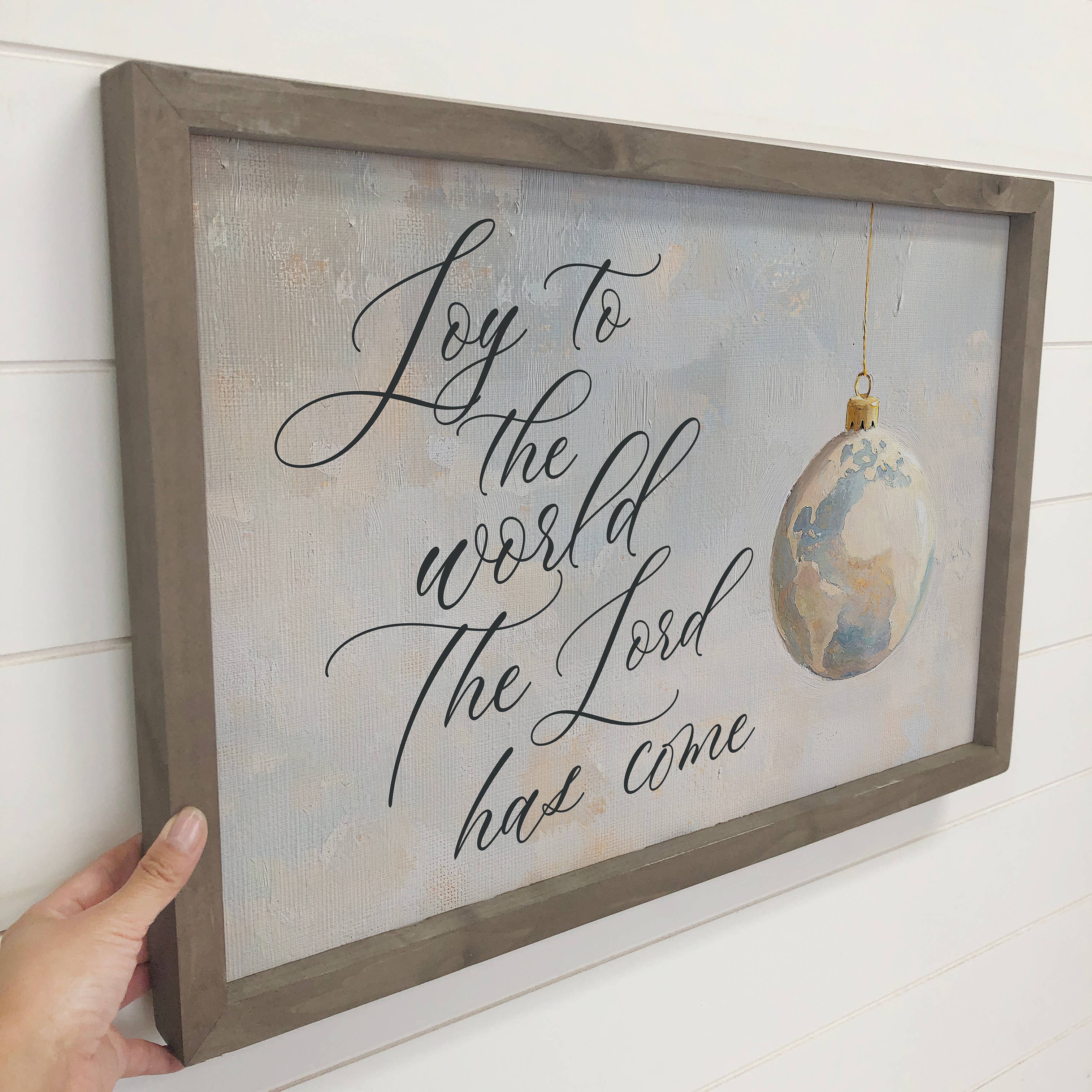 Joy to the World - Cute Holiday Sign Canvas Art - Wood Frame