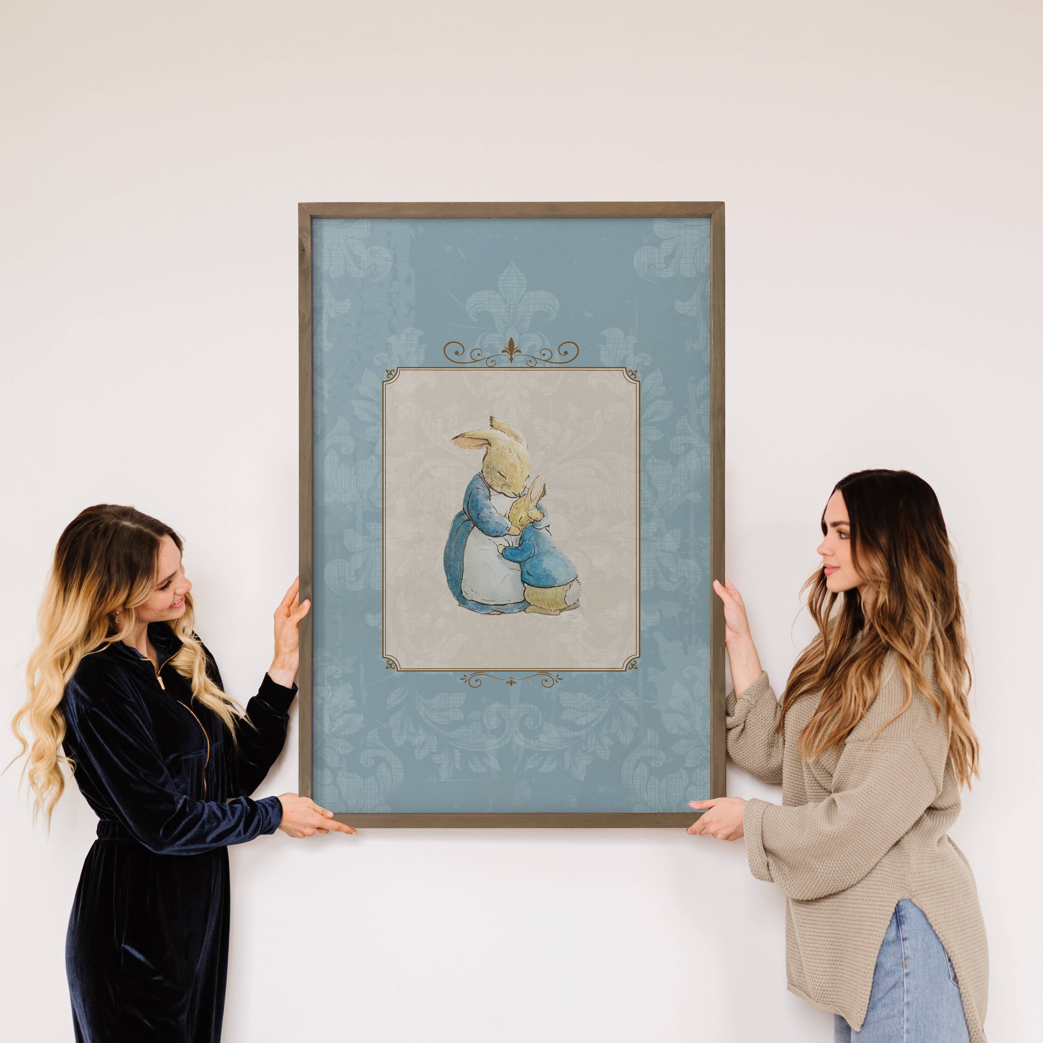 Peter Rabbit and Mom - Sweet Bunny Rabbit Canvas Art - Frame
