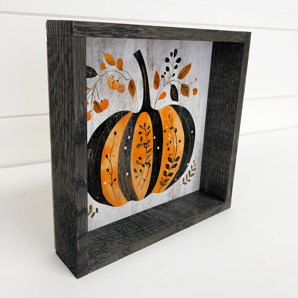 Folk Halloween Black and Orange Pumpkin - Halloween Wall Art