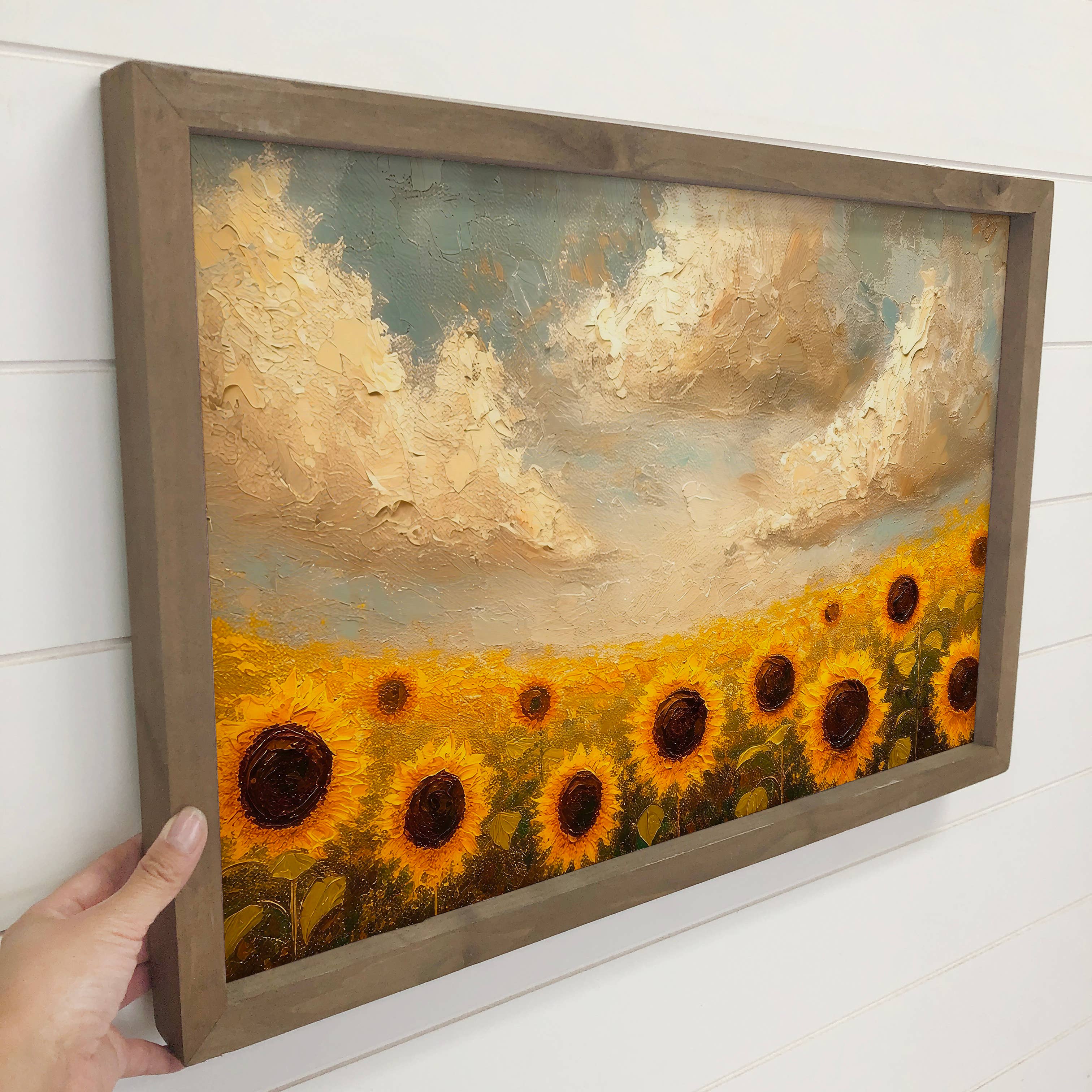 Sunflower Fields Under Clouds - Sunflower Canvas Art