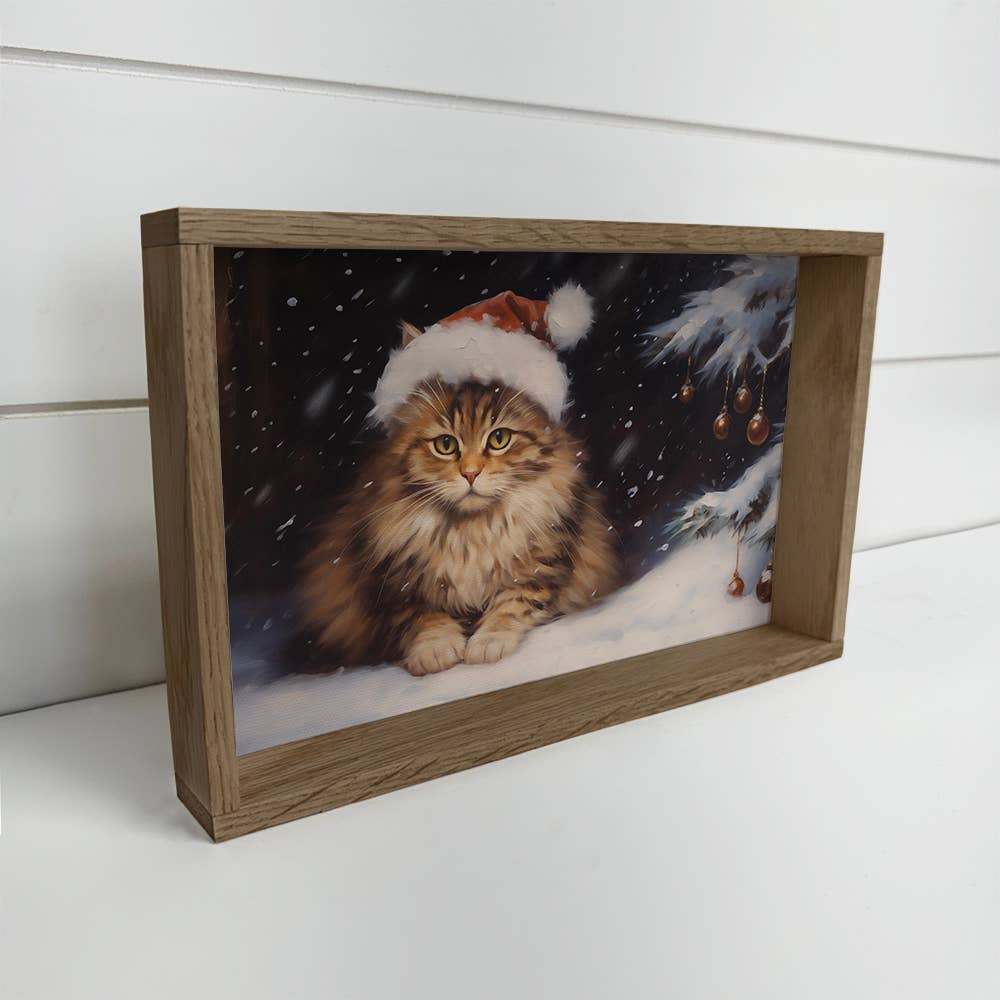 Winter Snow Fat Cat - Winter Cat Canvas Art - Wood Framed