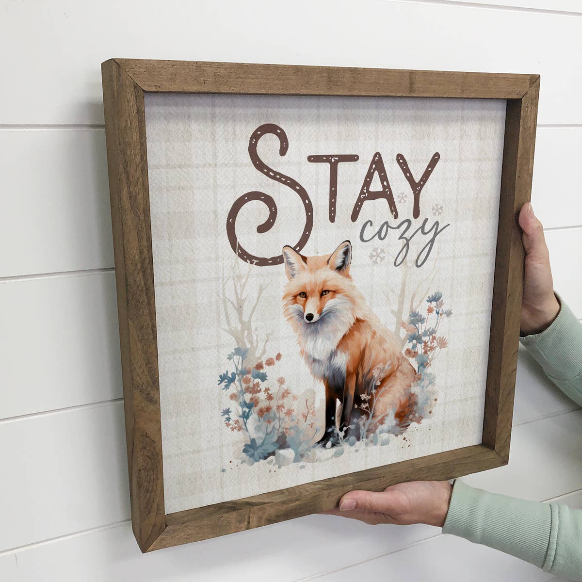 Vintage Christmas Stay Cozy Fox - Cute Animal Framed Canvas
