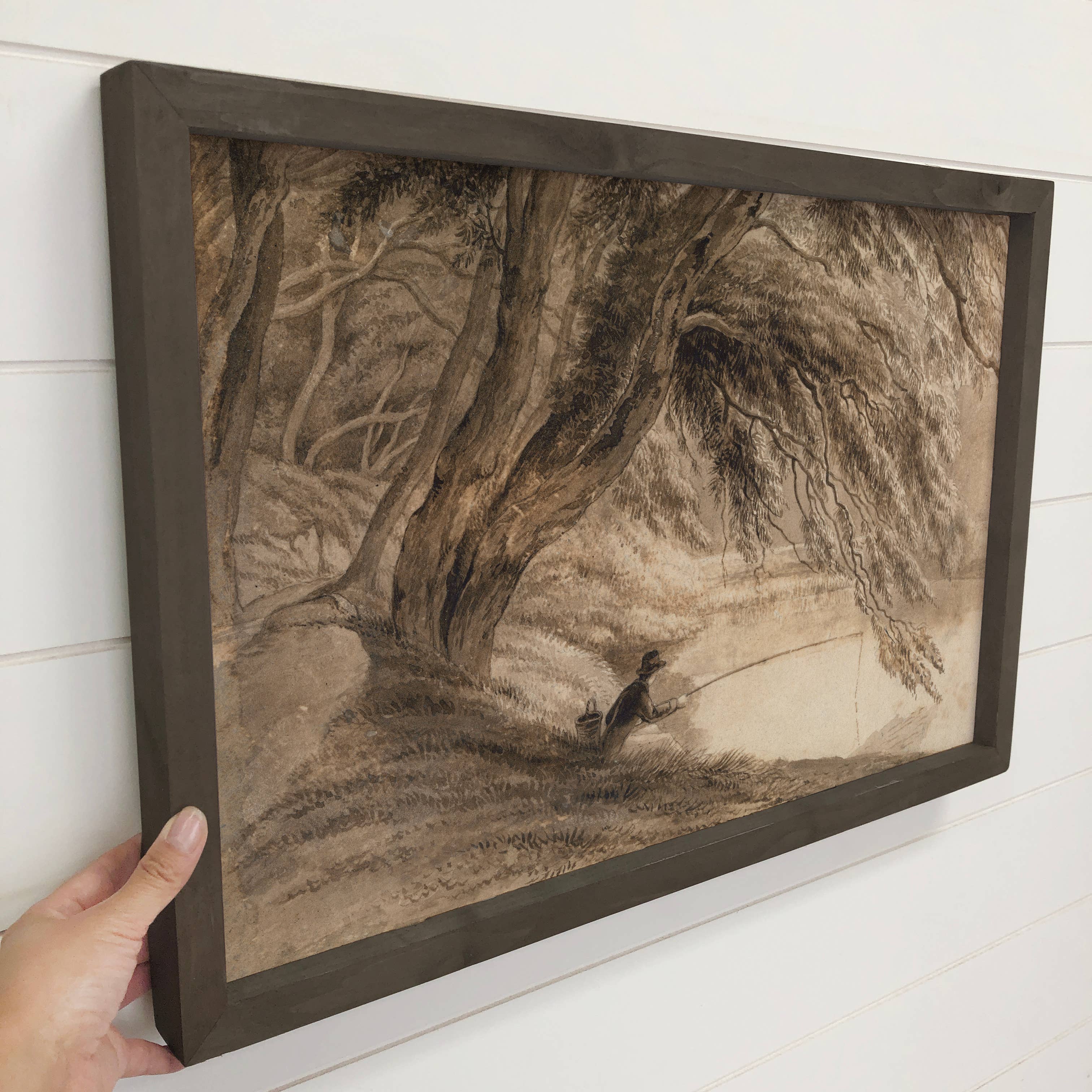 Fishing Under a Tree - Fishing Canvas Art - Wood Framed Art