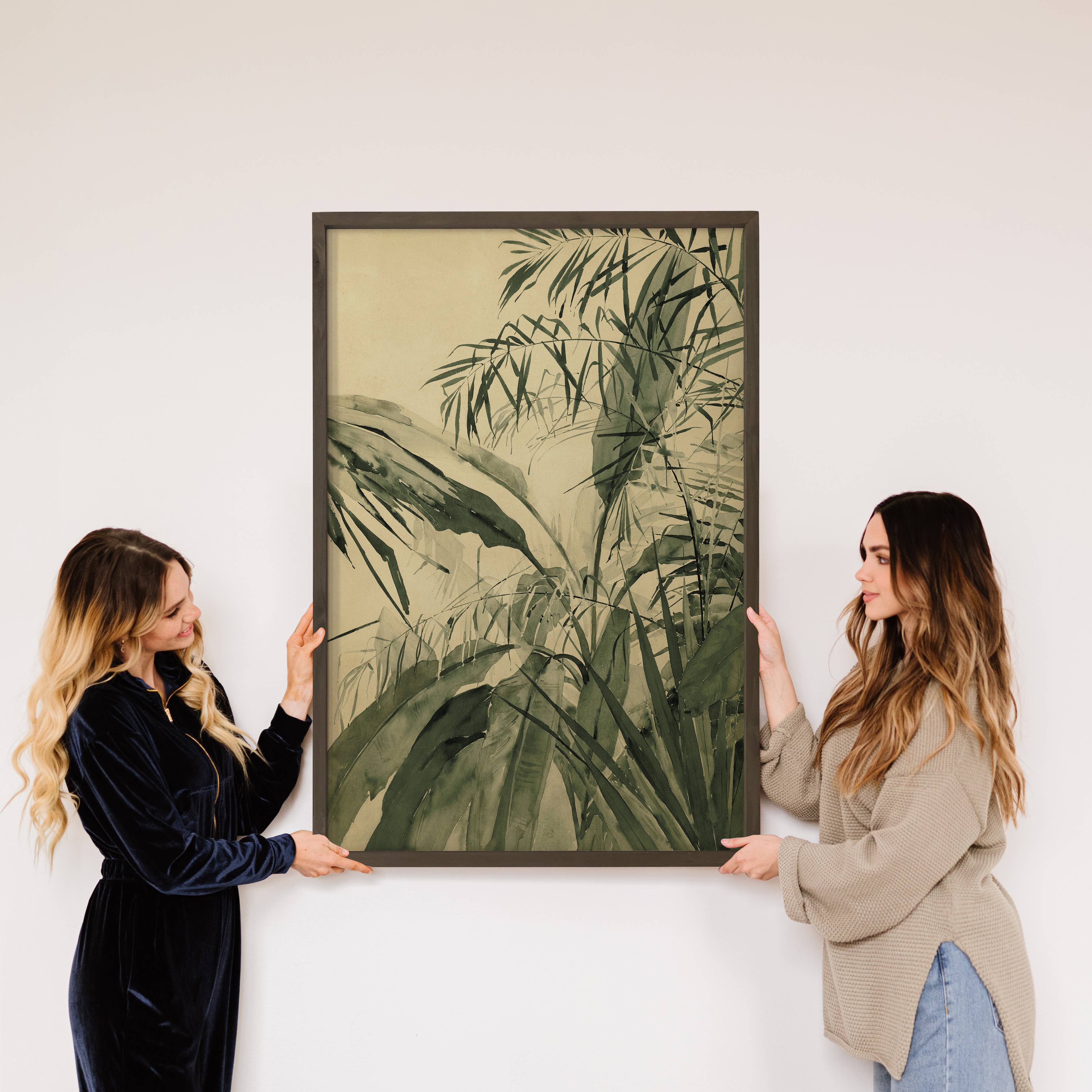 Tropical Plant Monochromatic - Tropical Canvas Art - Framed