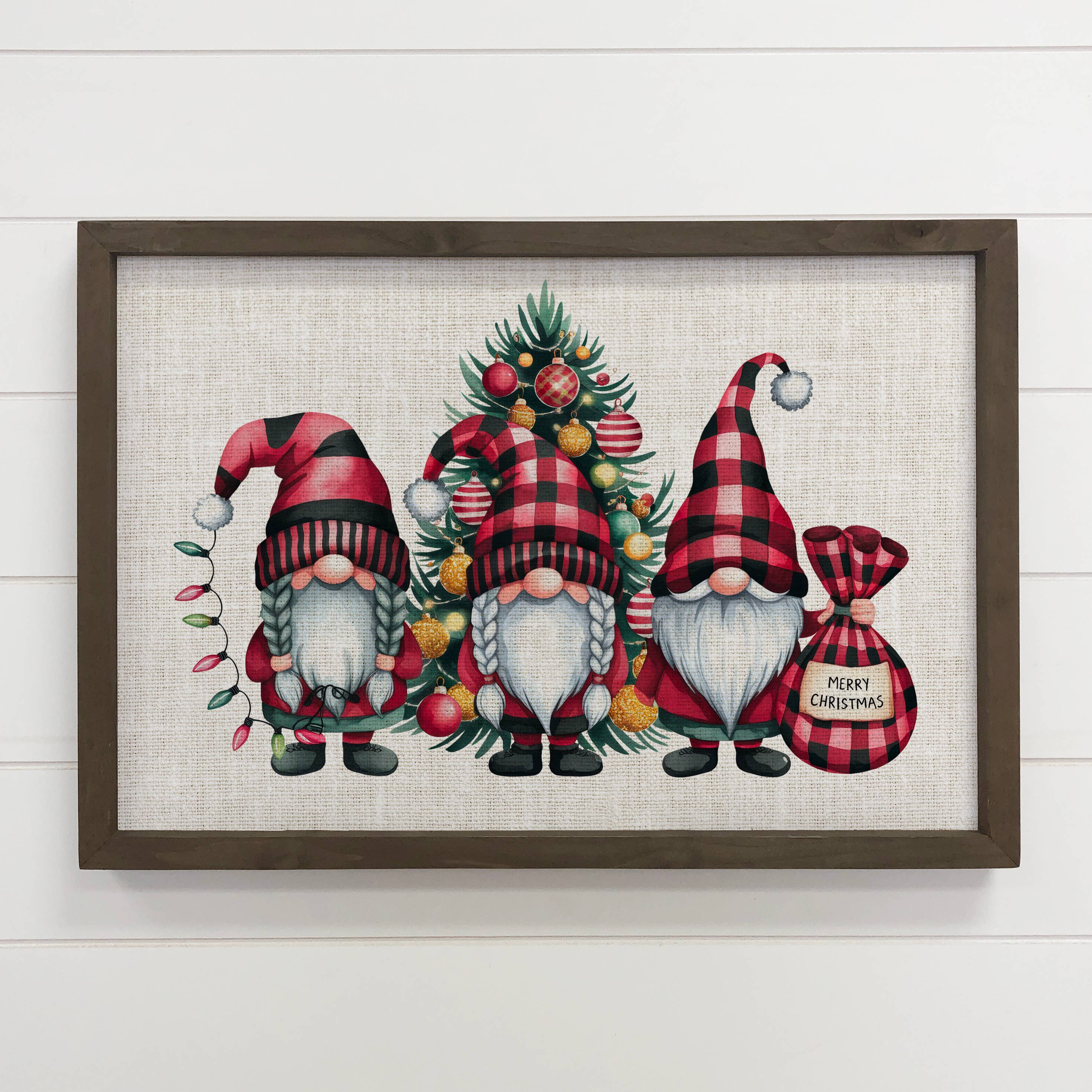 Three Gnomes Merry Christmas - Christmas Canvas Art - Framed