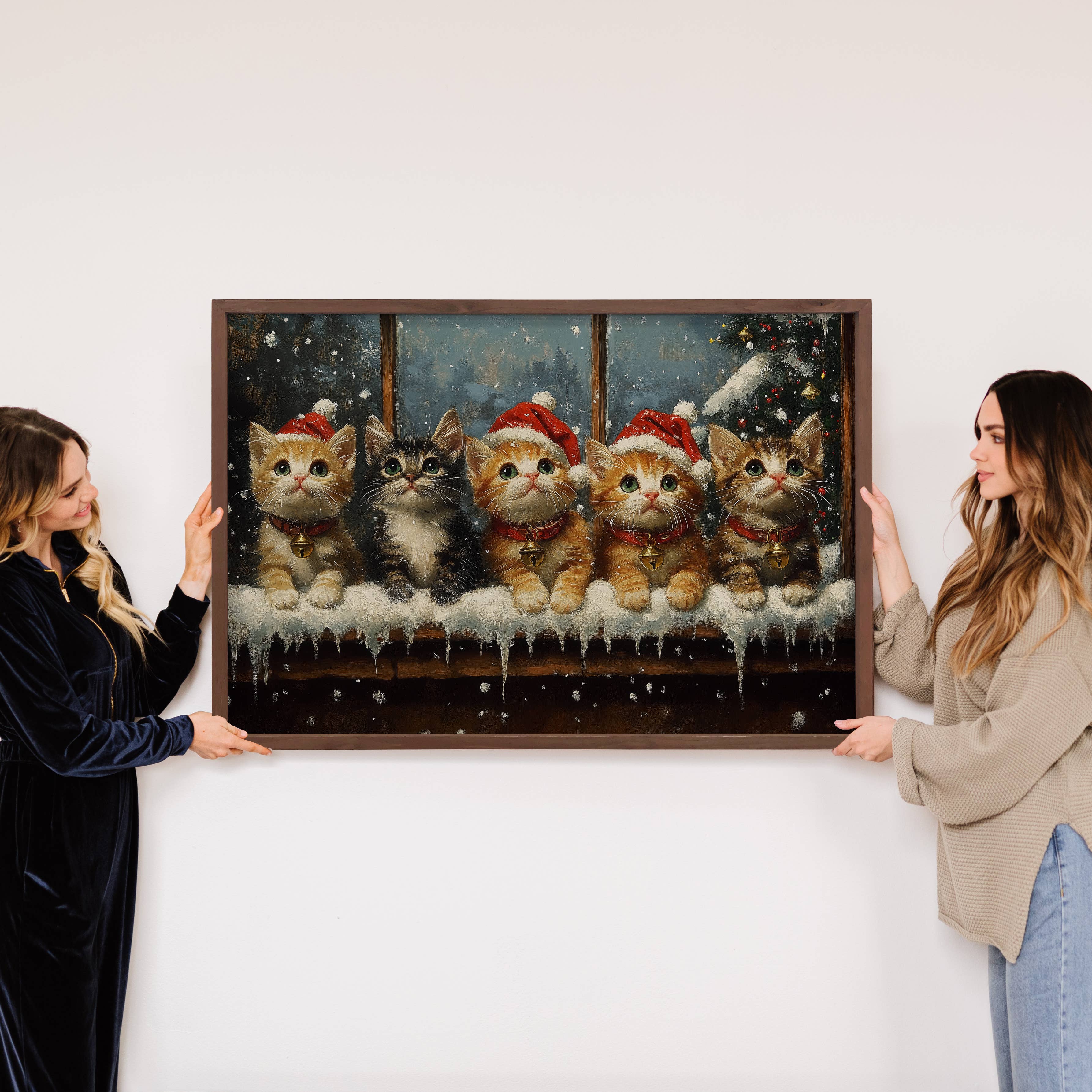 Kittens Waiting for Christmas - Holiday Kitten Canvas Art