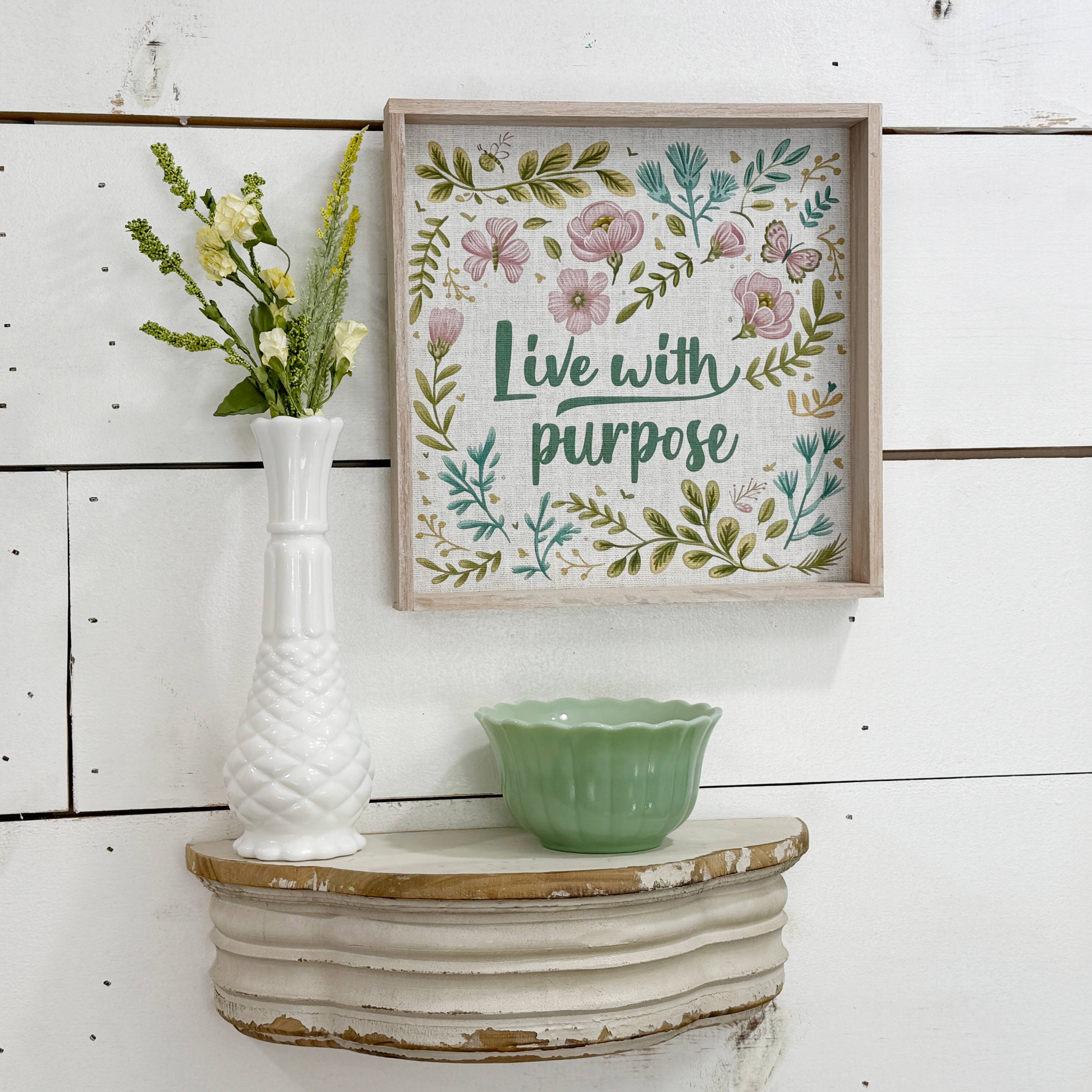 Live With Purpose Flowers - Inspiring Sign - Flower Canvas