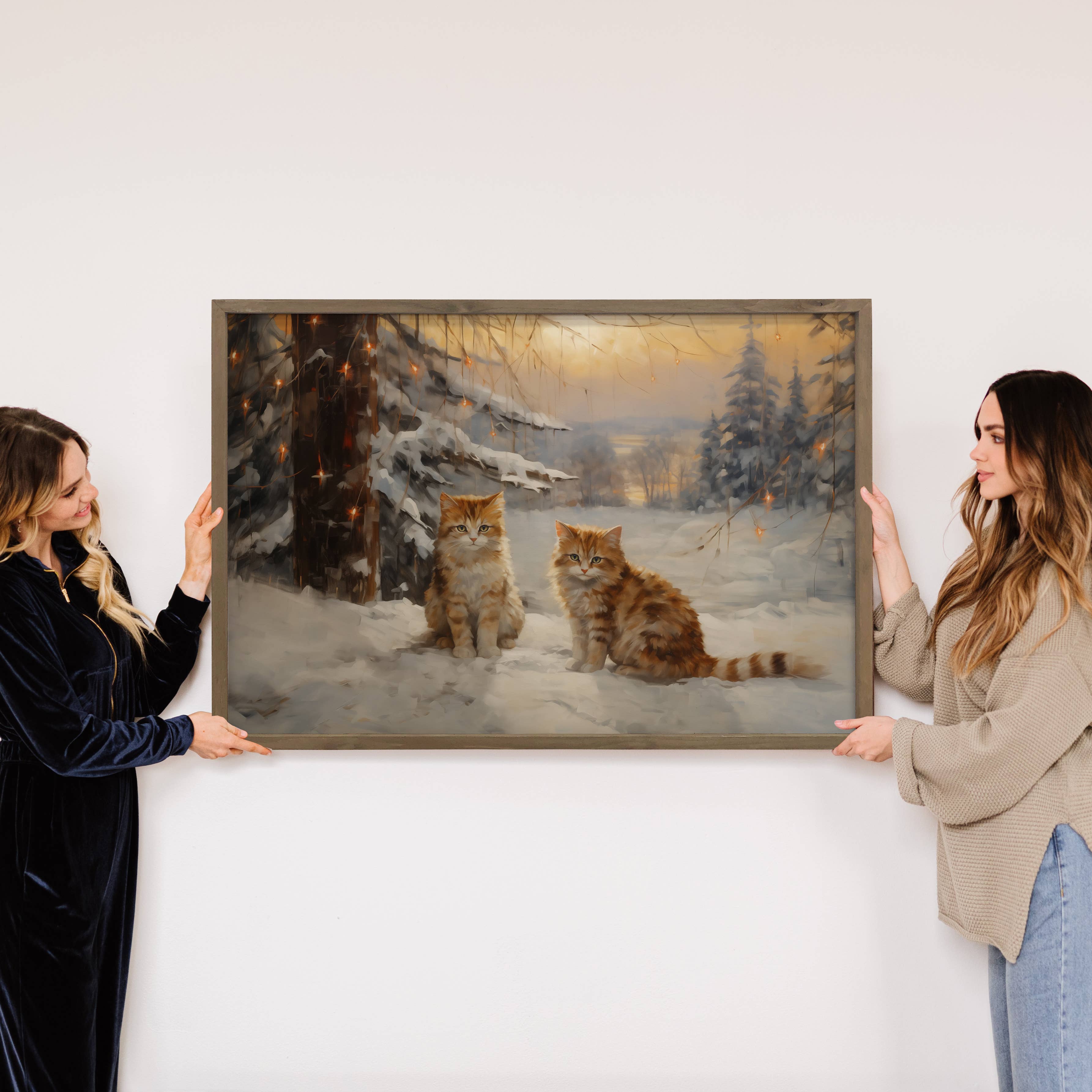 Christmas Tabby Cats - Animal Christmas Canvas Art - Framed
