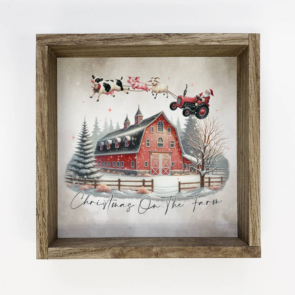 Christmas on the Farm - Christmas Canvas Art - Wood Framed