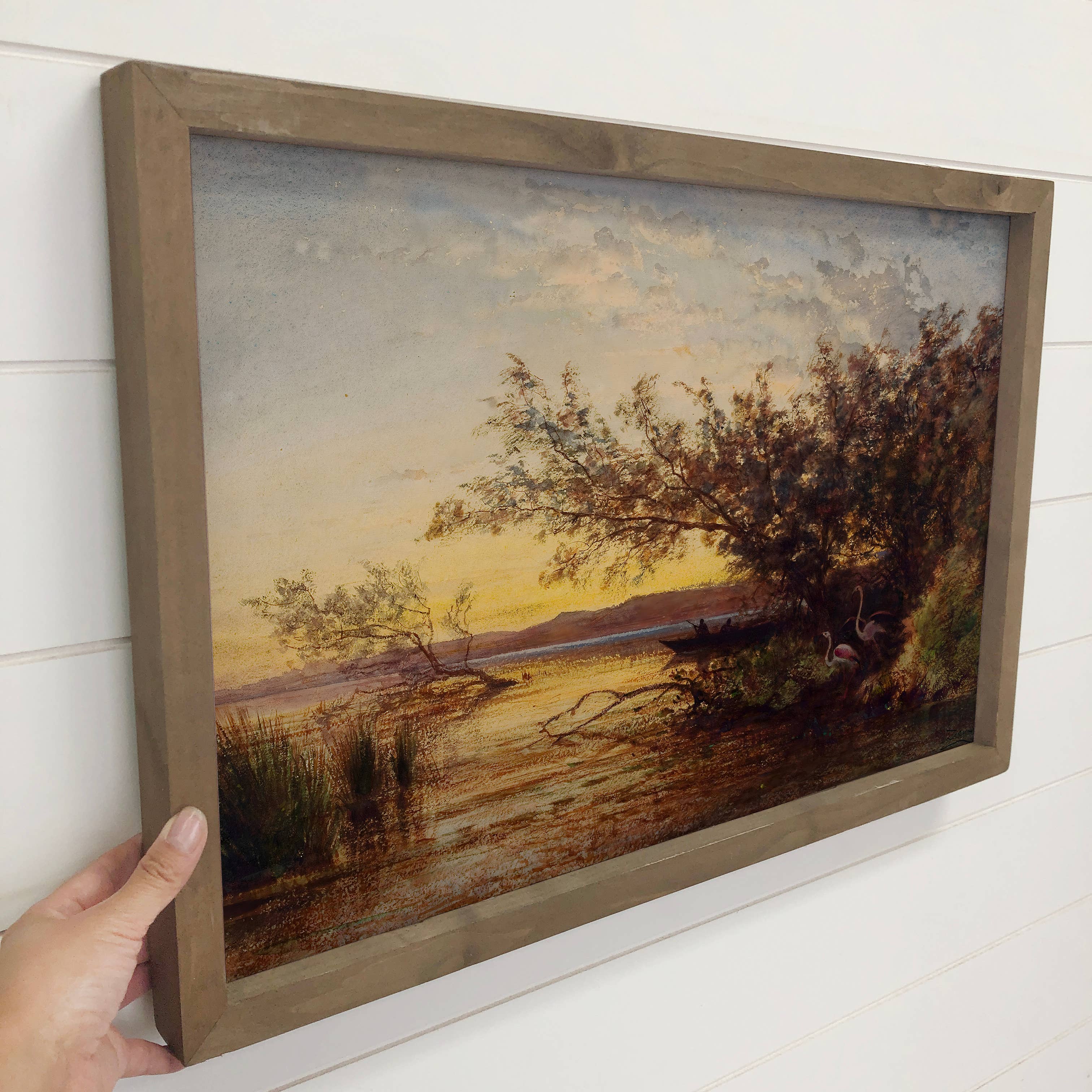 Flamingo Sunset - Bird Canvas Art - Wood Framed Wall Art