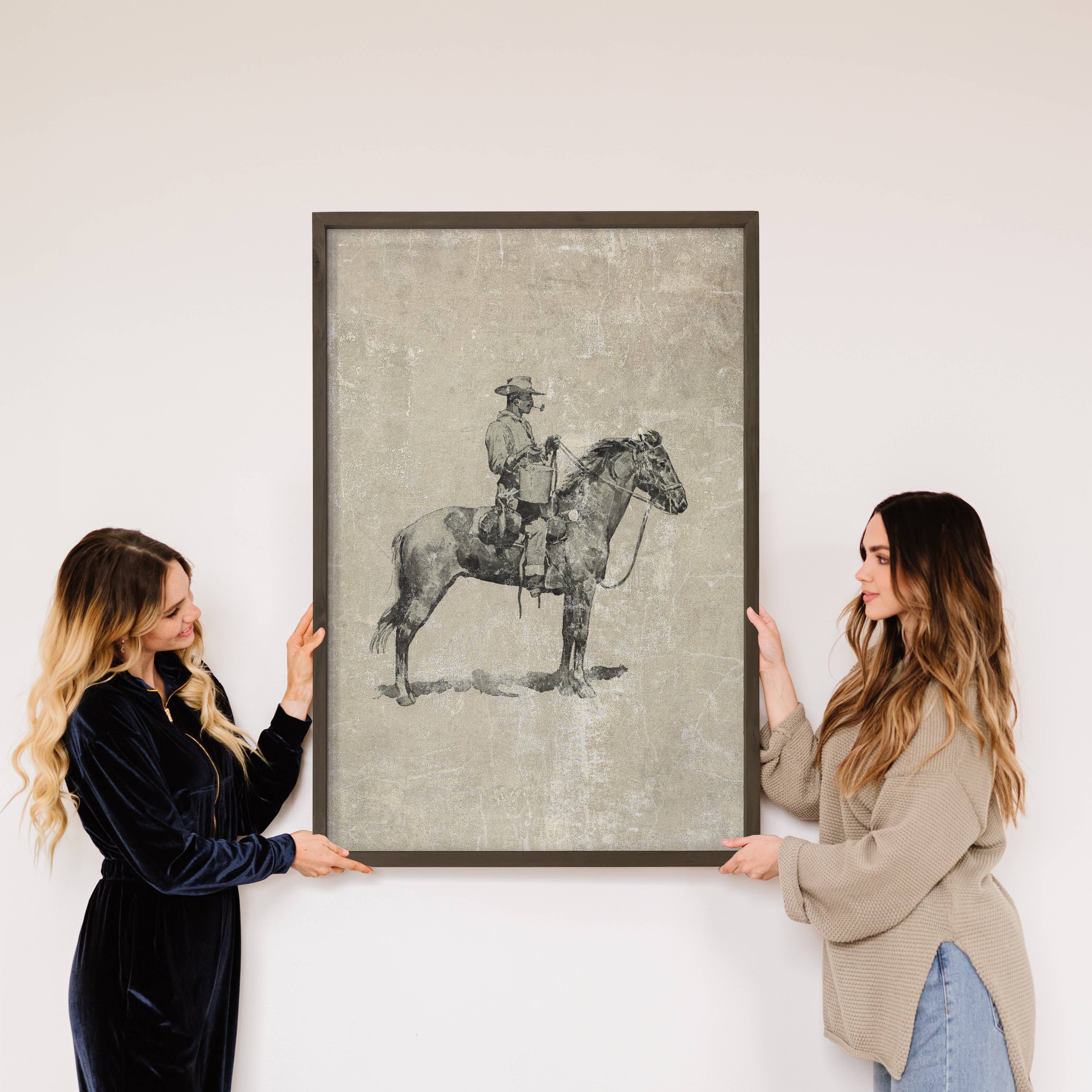 Cowboy Smoke Break - Ranch House Wall Art - Wood Framed Art
