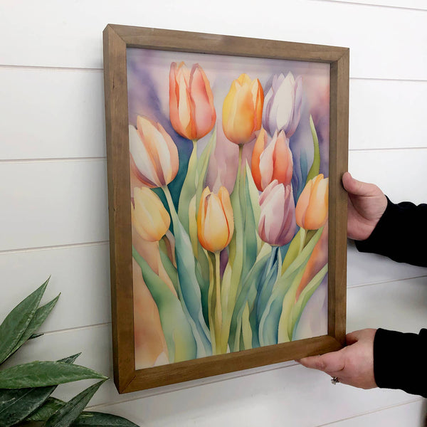 Tulip Rainbow Medley - Tulip Canvas Art - Wood Framed Decor