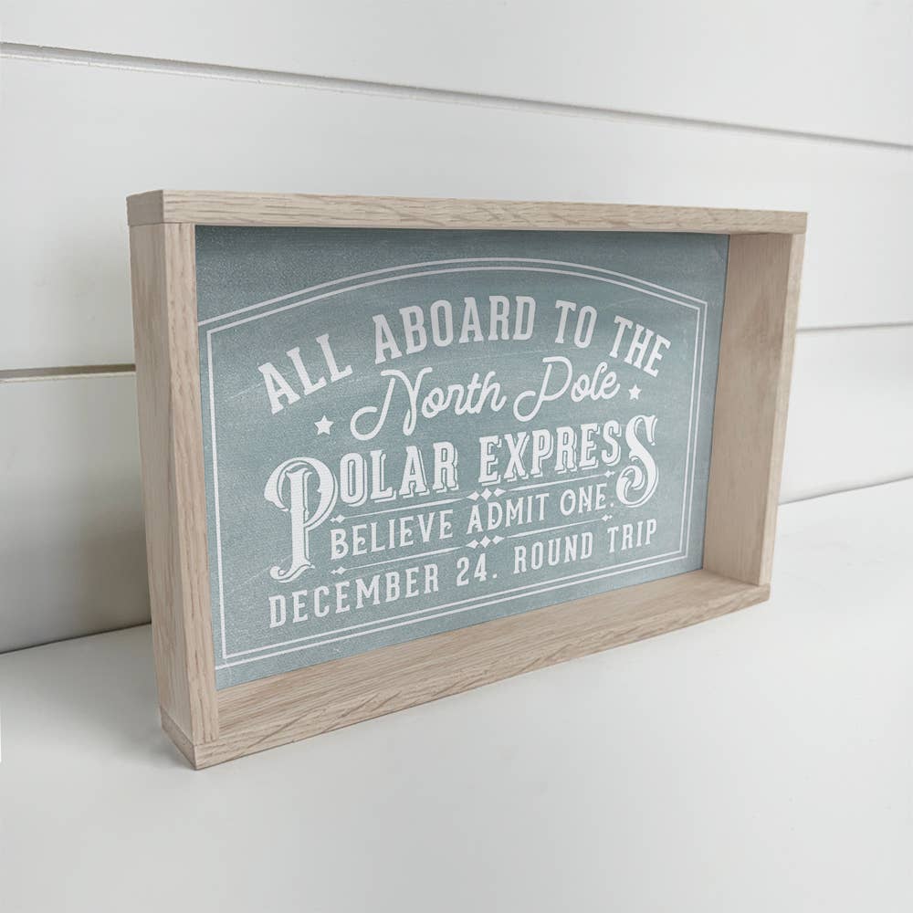 North Pole Polar Express - Christmas Canvas Sign - Framed