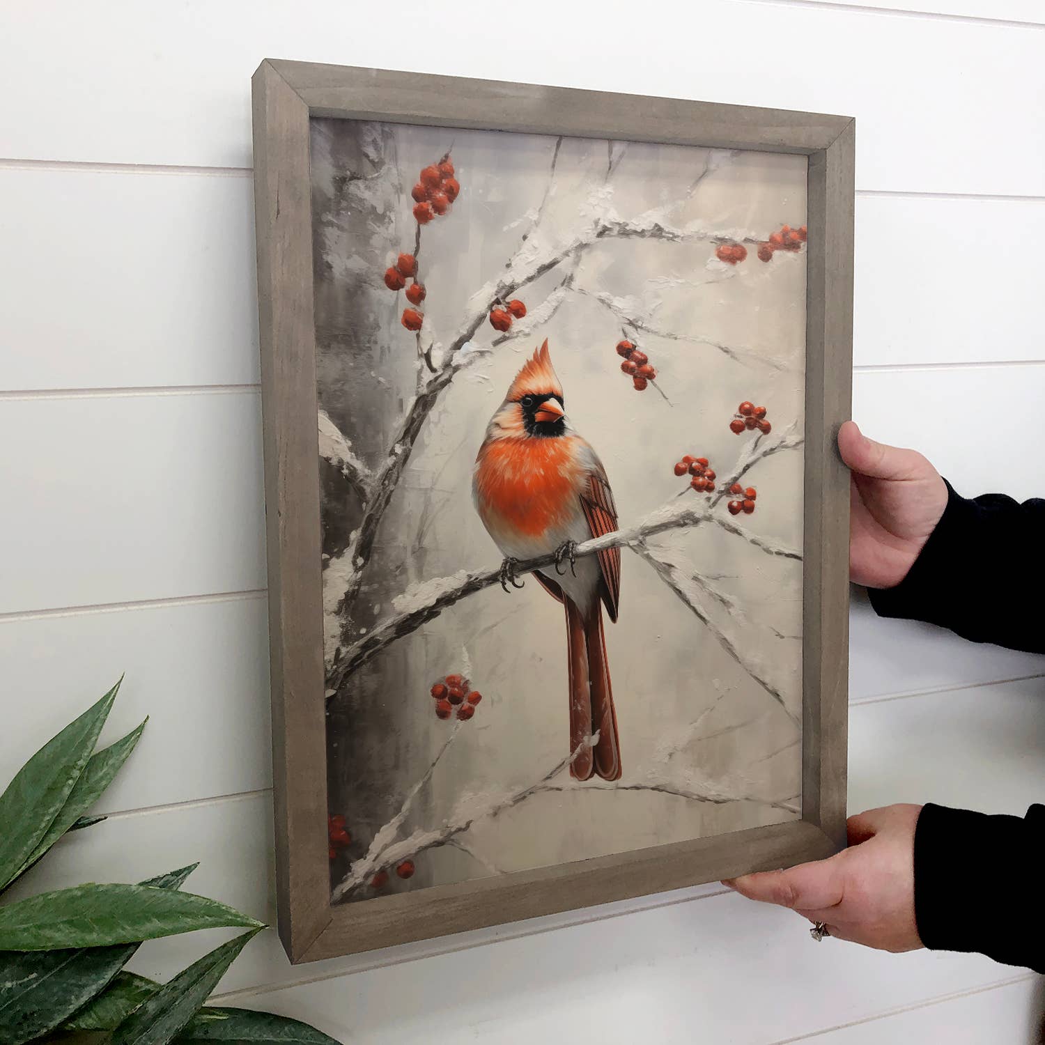 Cardinal in Snow Painting - Wildlife Canvas Art - Wood Frame