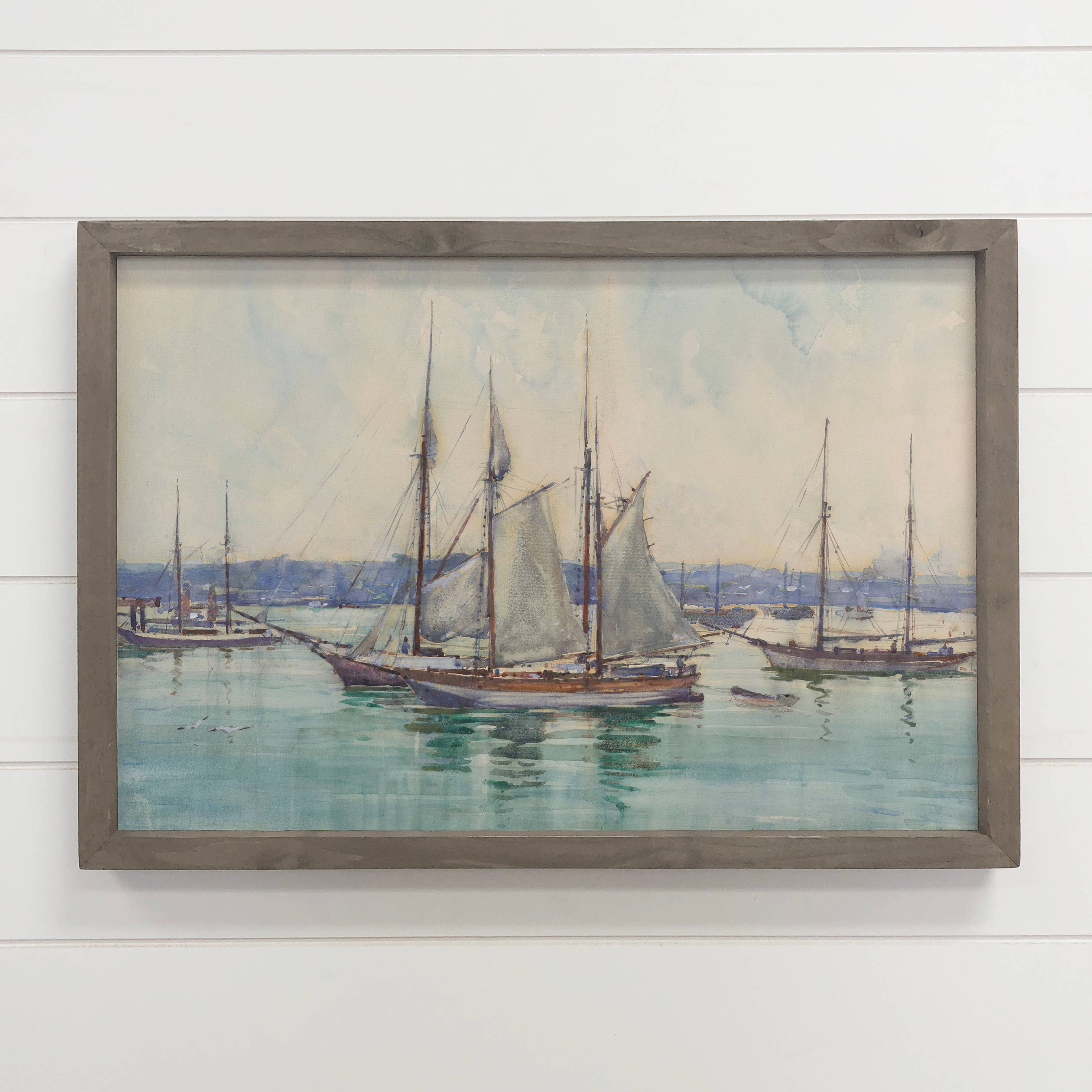 Calm Harbor Ships - Sailboat Canvas Art - Wood Framed Art