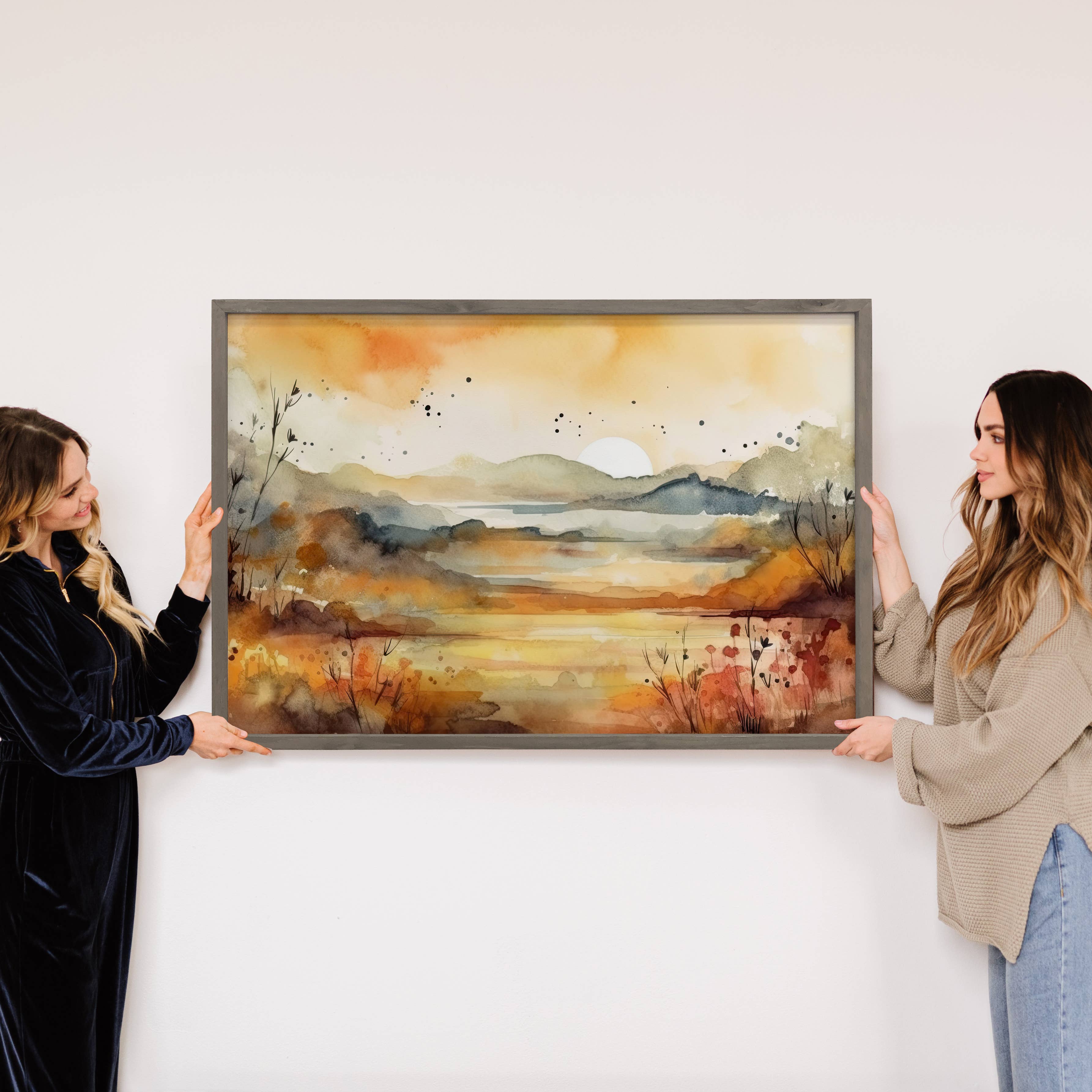 Lakeside Sunset Watercolor - Lake House Wall Decor