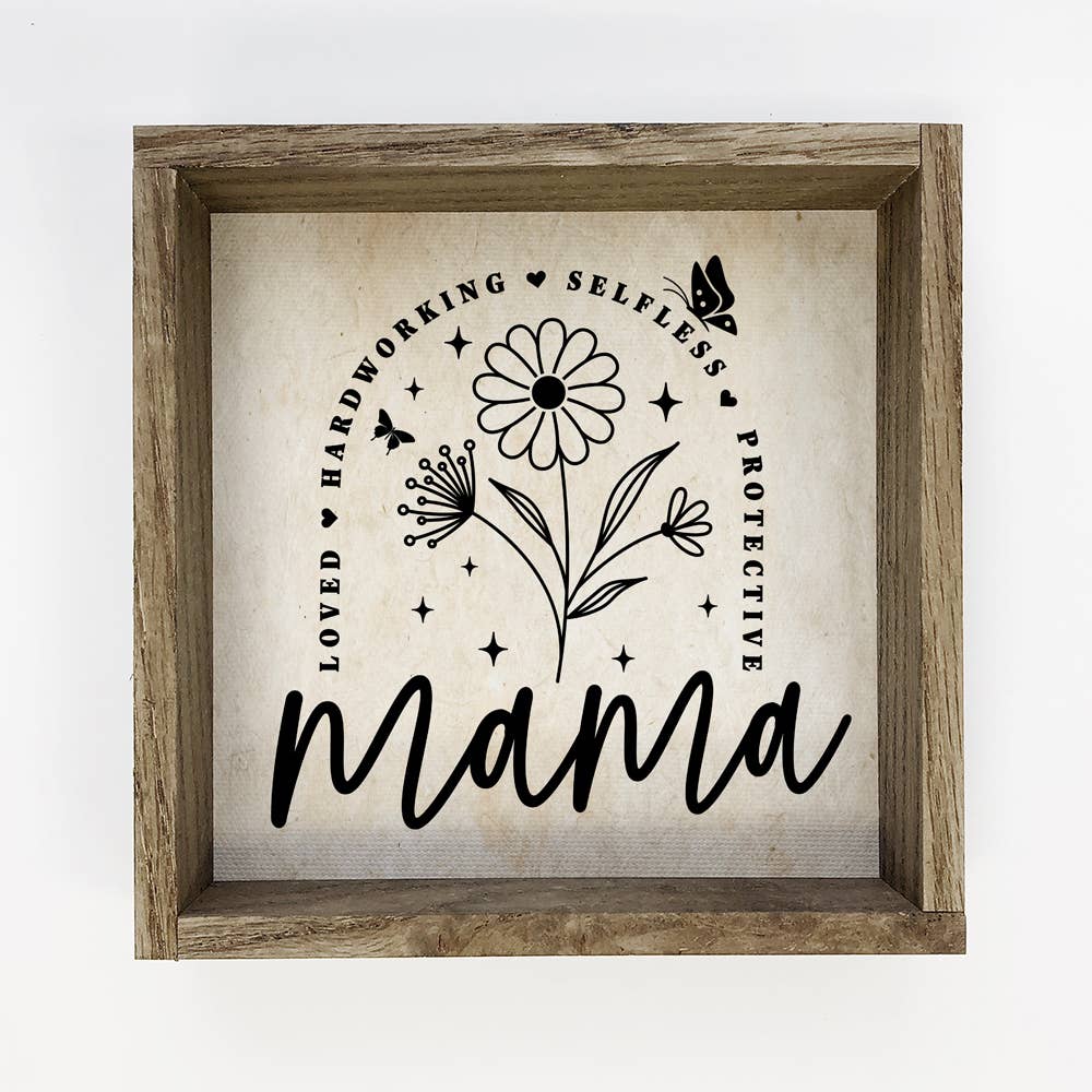 Mama Loved Hardworking Selfless - Cute Word Canvas Art