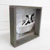 Dairy Cow Bubble Bath Funny Bathroom with Greywash Frame