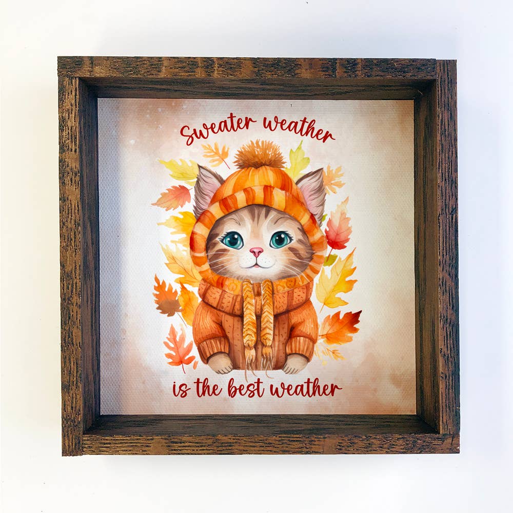 Sweater Weather Cat - Cute Fall Animal Canvas Wall Art