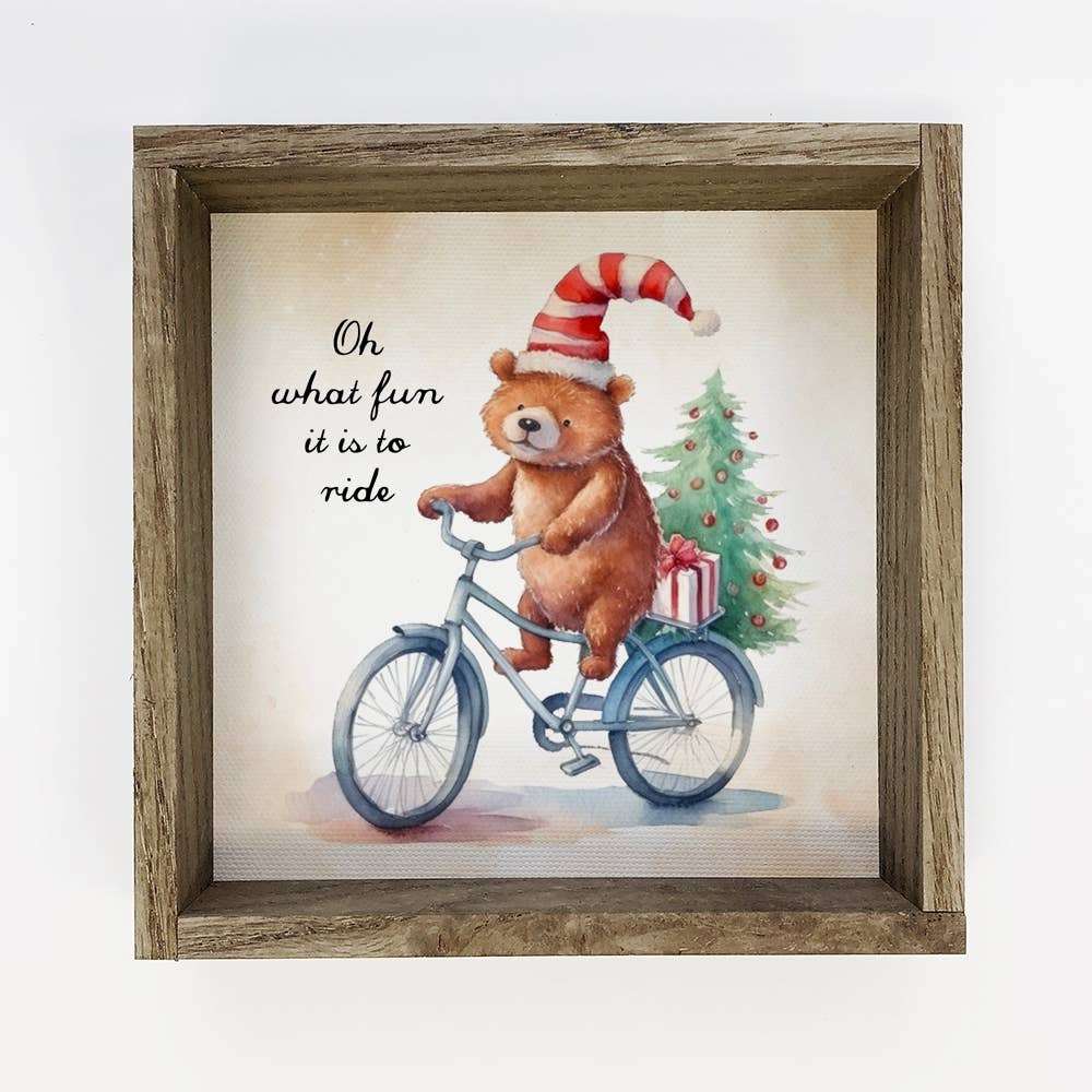 Christmas Bear on Bike - Cute Holiday Animal - Framed Decor