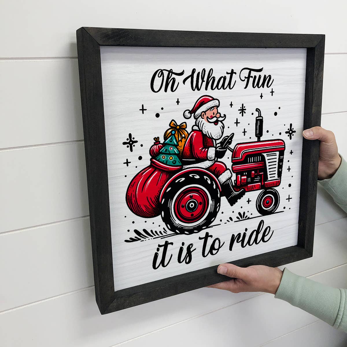 Oh What Fun It Is to Ride - Santa on Tractor Canvas Wall Art
