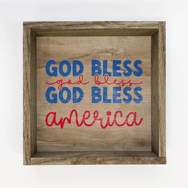 4th of July God Bless America - Patriotic Word Art Framed