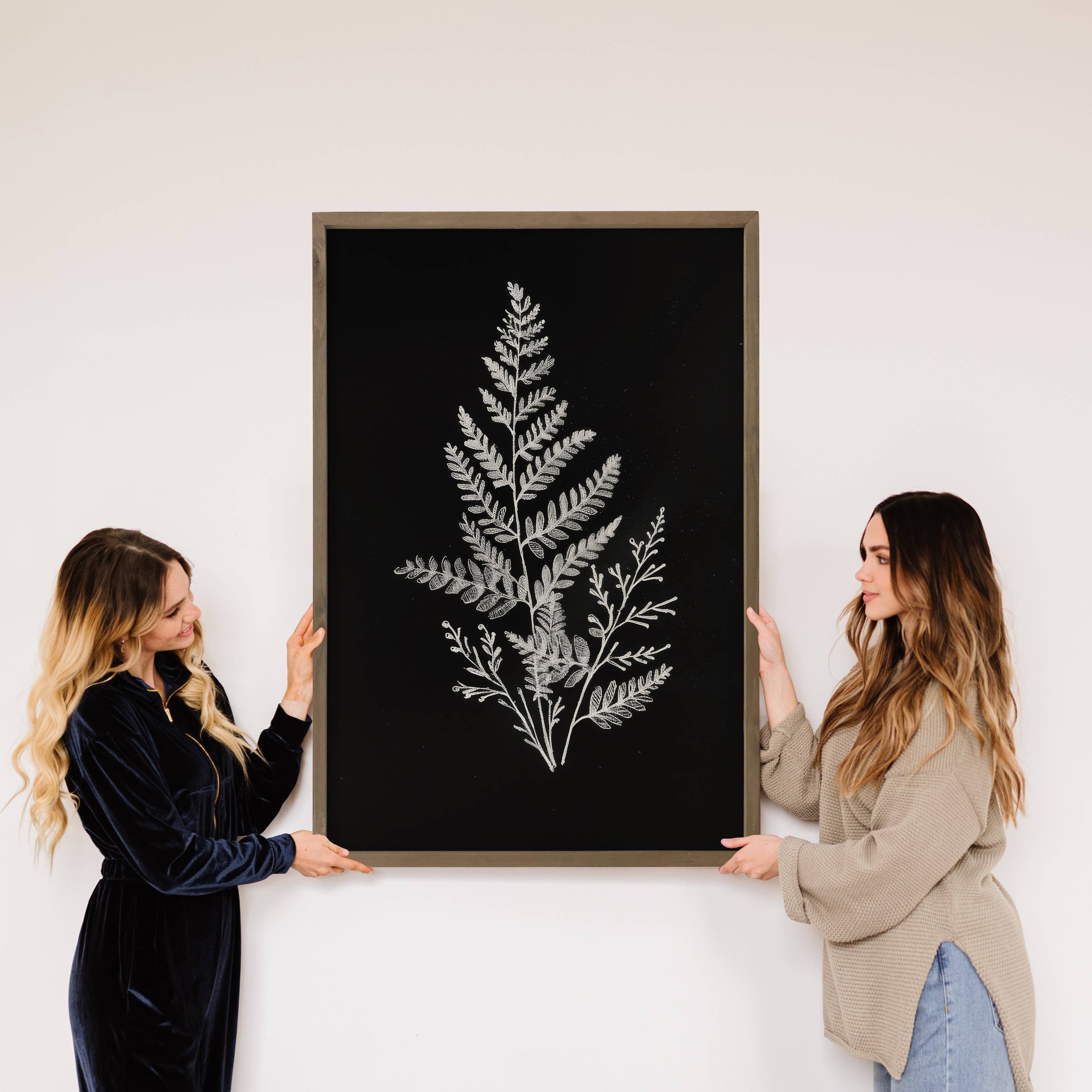 Black Background Leaves Drawing - Simple Nature Canvas Art