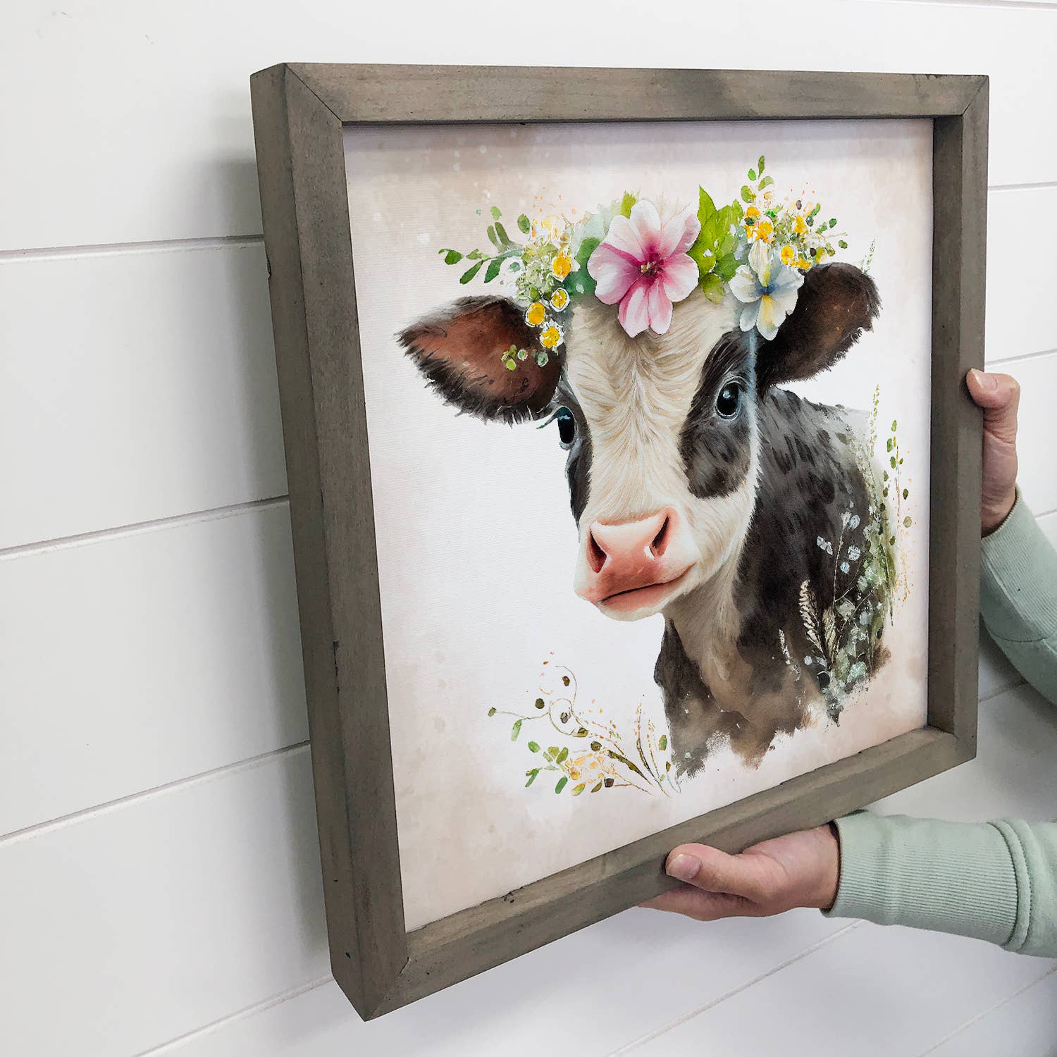 Sweet Cow with Flowers - Cute Baby Farm Animals and Flowers