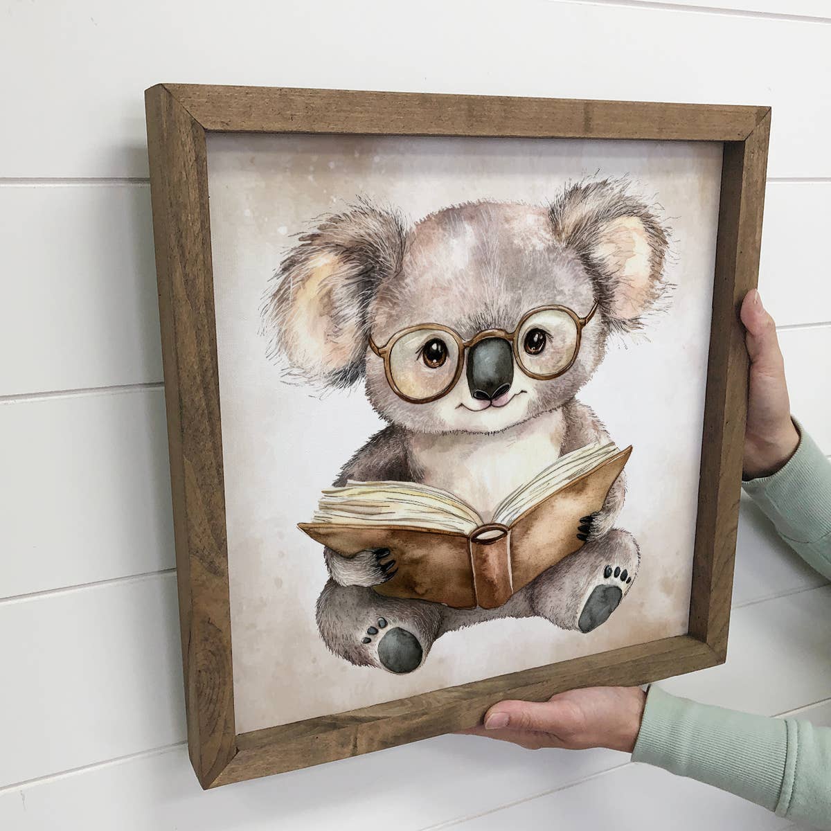 Koala Reading Book - Cute Koala Canvas Art - Wood Framed Art