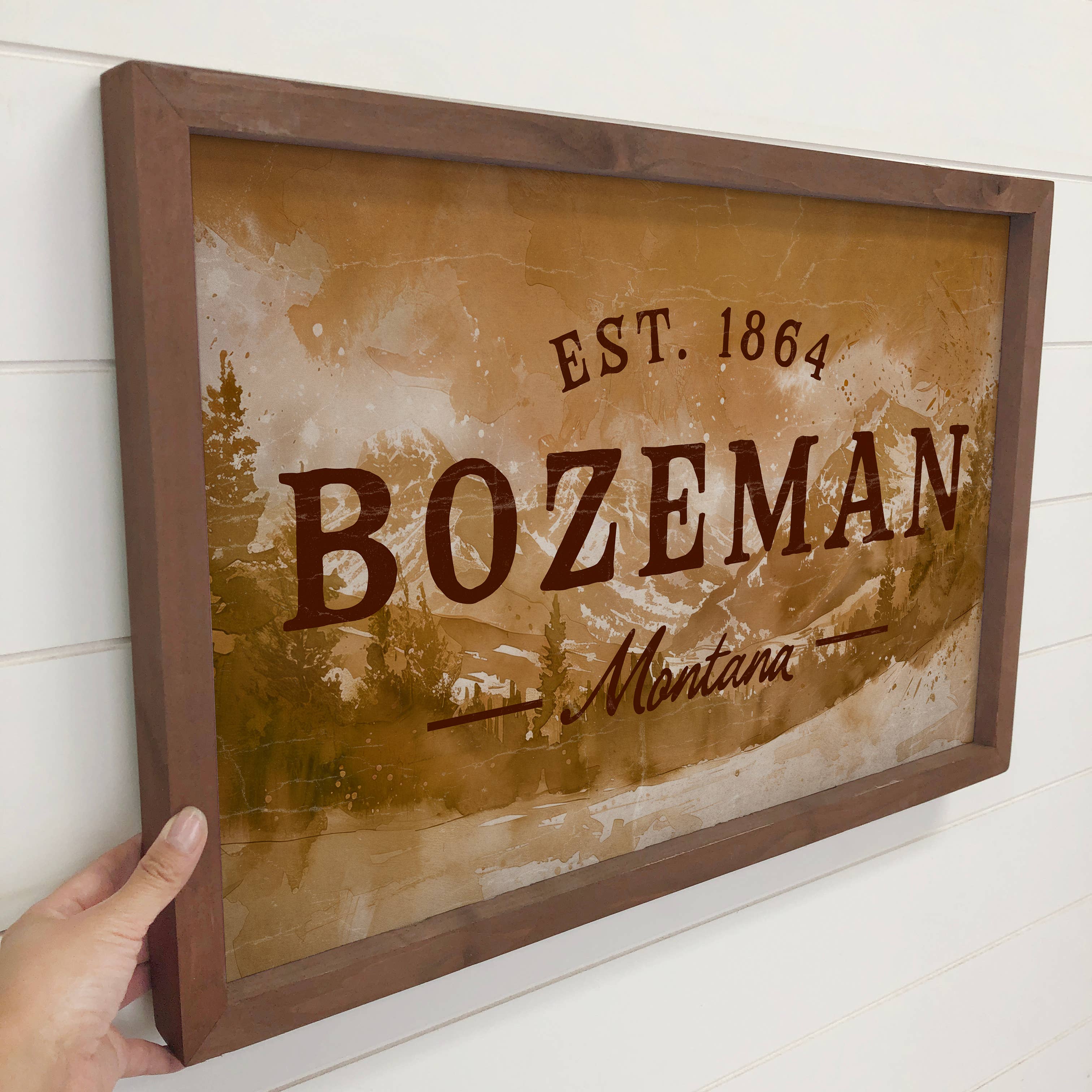 Custom Mountain Town - Cabin Canvas Sign - Wood Framed Decor