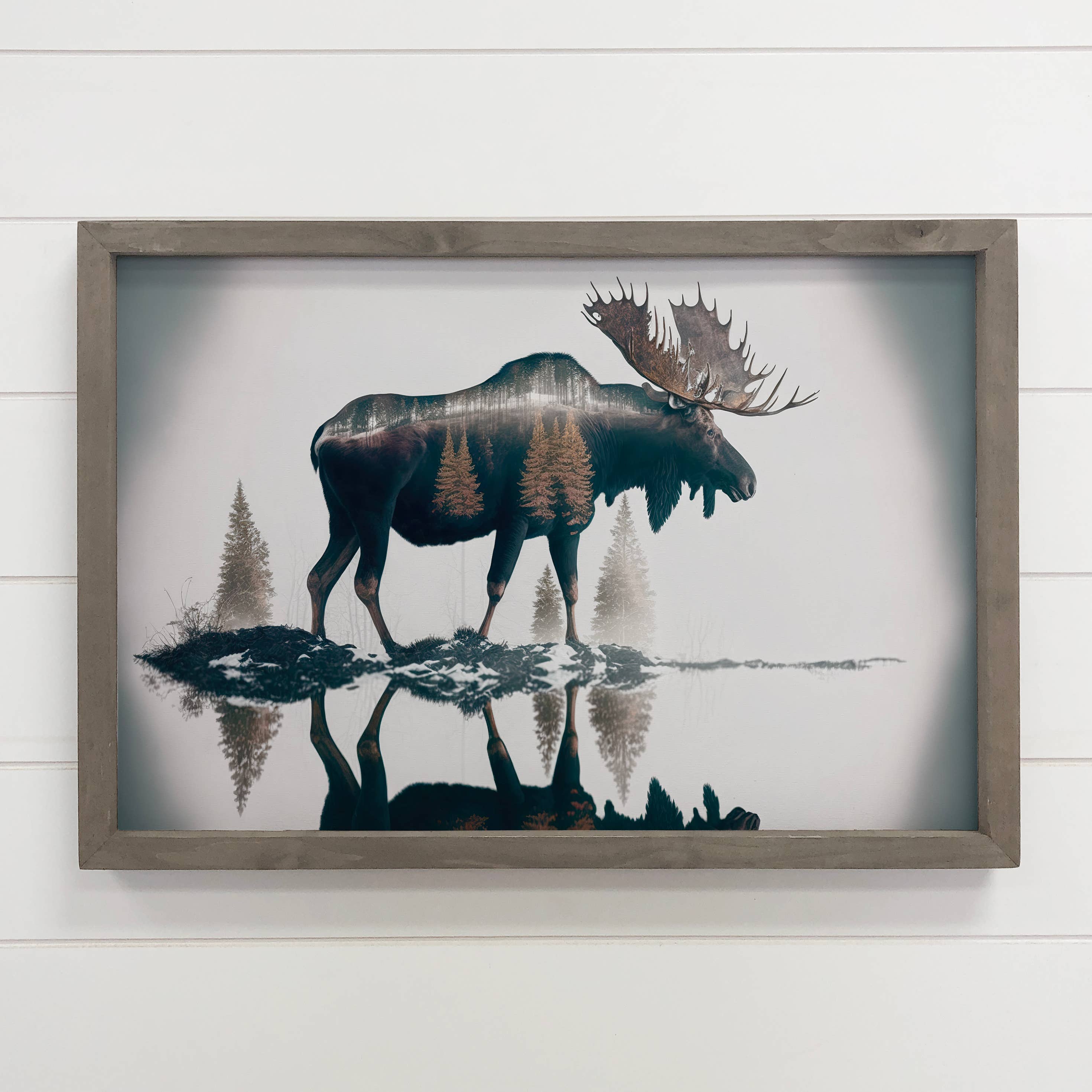 Moose Double Exposure - Wildlife Canvas Art - Wood Framed