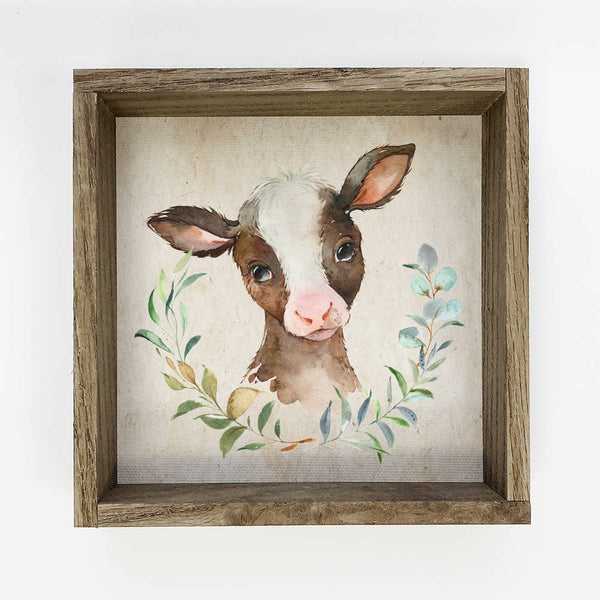 Watercolor Farm Cow Small Canvas Decor