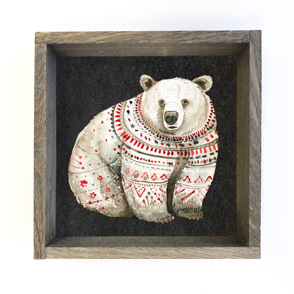 Scandi Watercolor Polar Bear - Winter Canvas Art - Framed