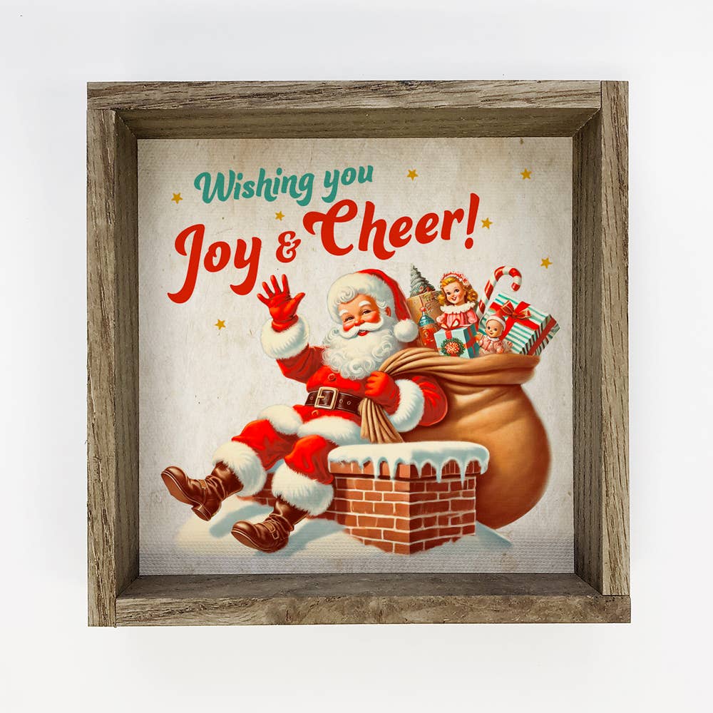 Vintage 1950's Wishing You Joy and Cheer Santa - Framed Art