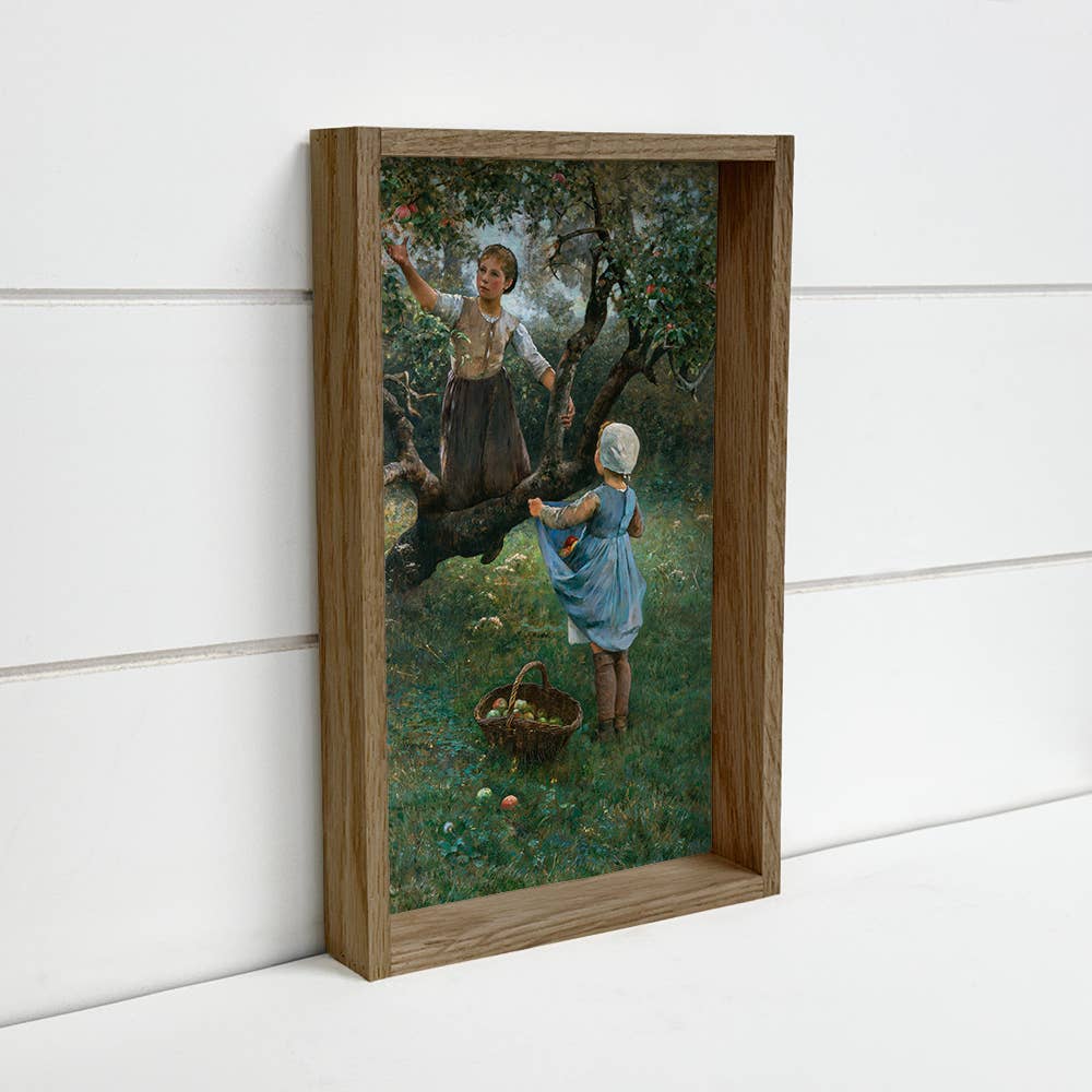 Apple Pickin' Girls - Apple Picker Canvas Art - Wood Framed