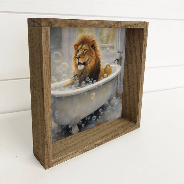 Lion in Bathtub - Cute Animal Wall Art - Bathroom Wall Decor