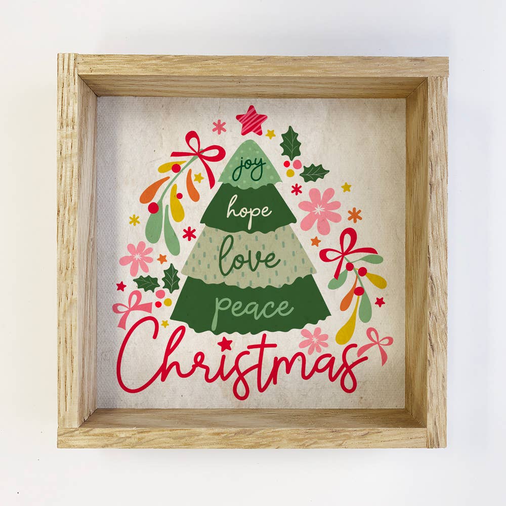 Joy Hope Love Christmas Tree - Christmas Canvas Art - Framed