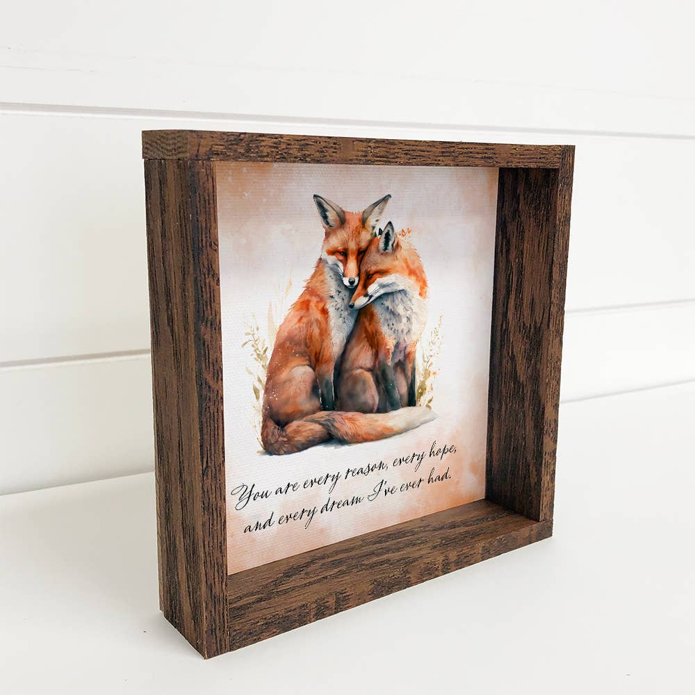 Fox Love - Cute Animal Canvas Art - Wood Framed Wall Art