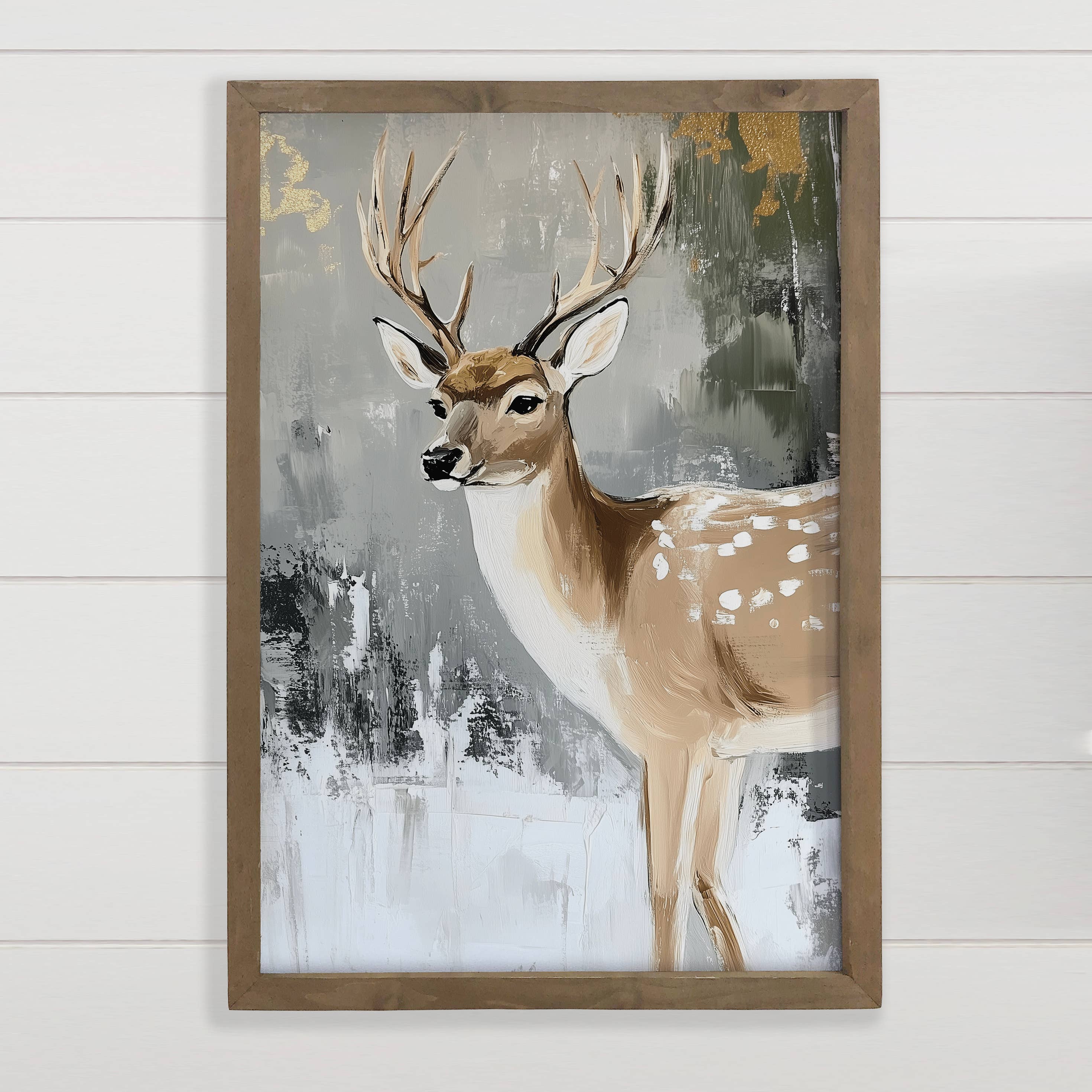 Winter Buck Painting - Winter Deer Canvas Art - Wood Framed