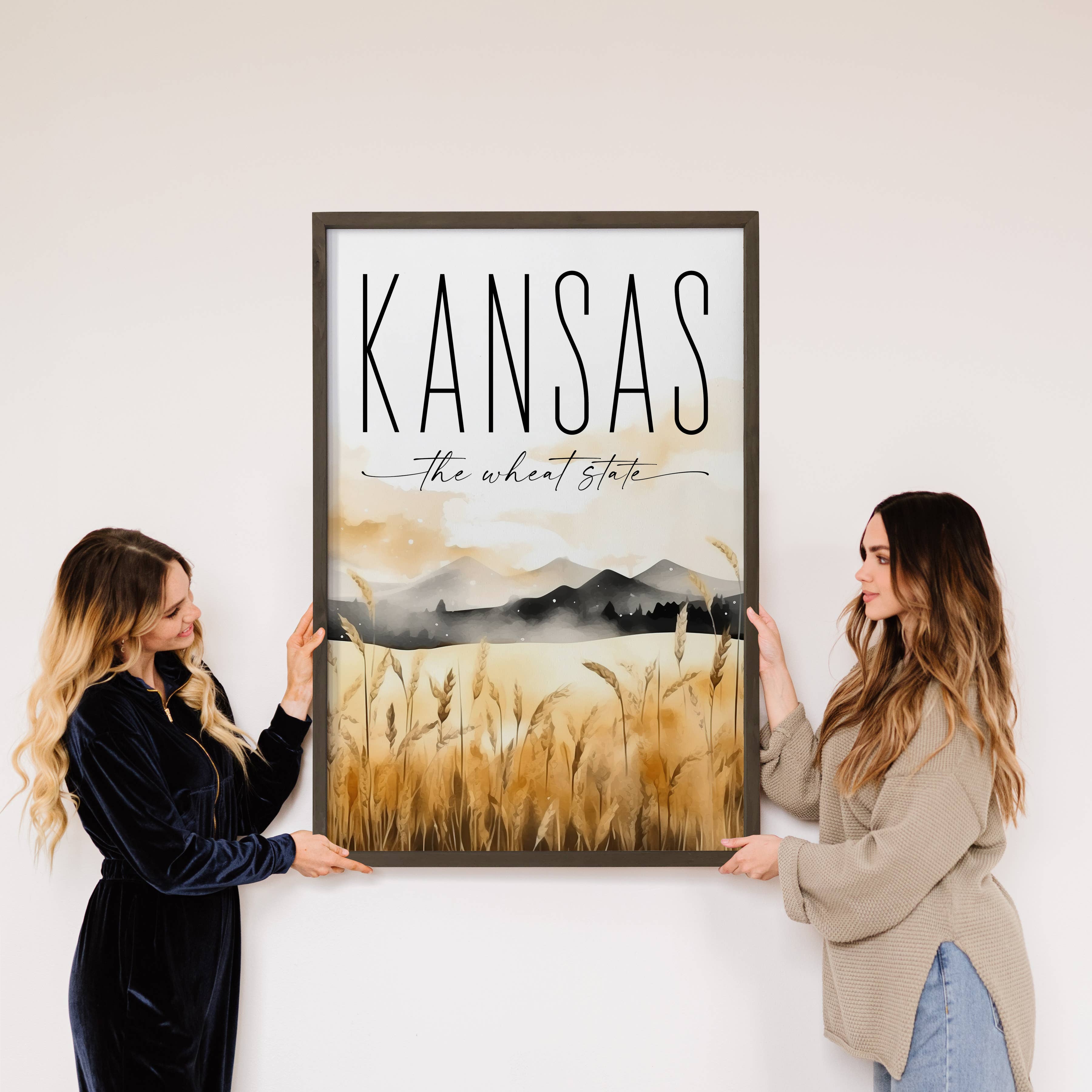 Custom Location Wheat Field Kansas - Framed Nature Wall Art