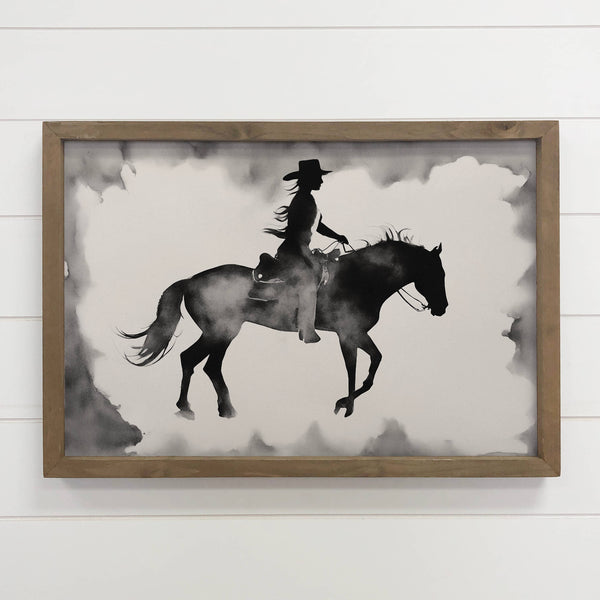 Cowgirl Silhouette - Cowgirl Canvas Art - Wood Framed  Decor