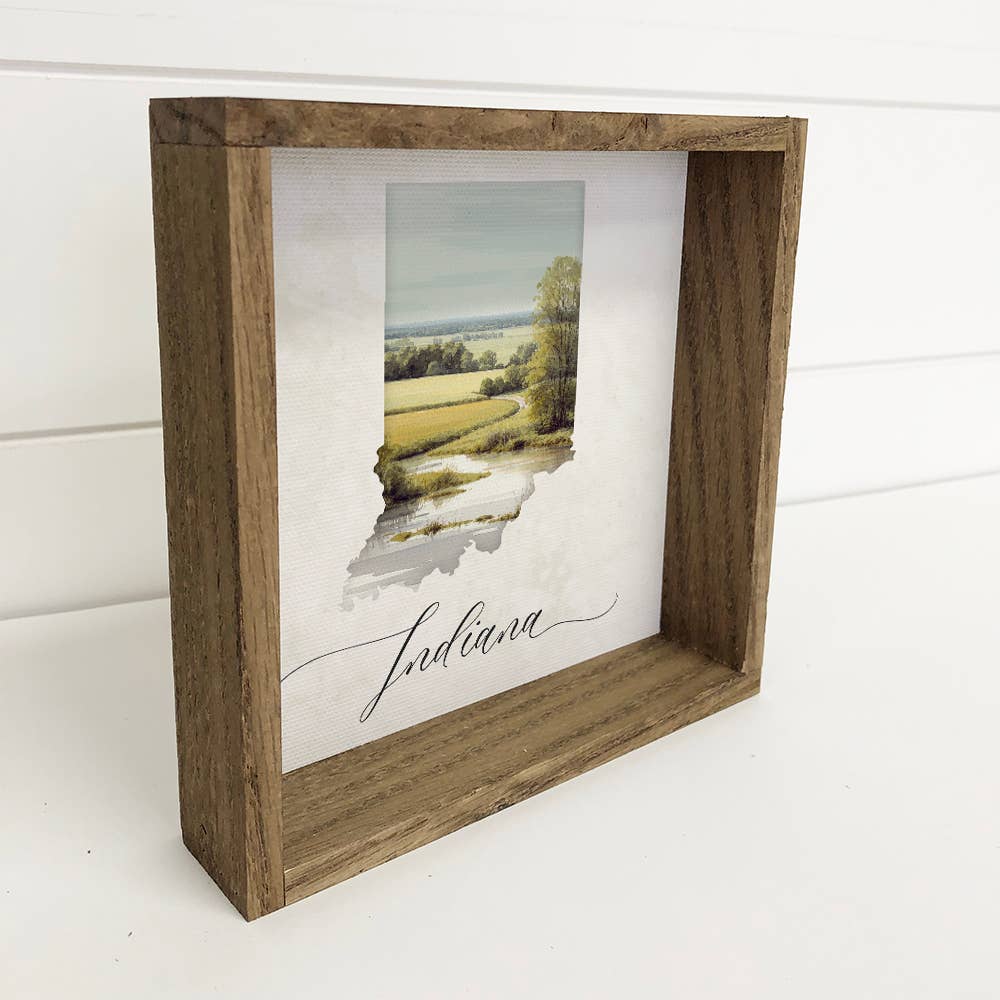 Custom Indiana Landscape Watercolor Shape - State Canvas Art
