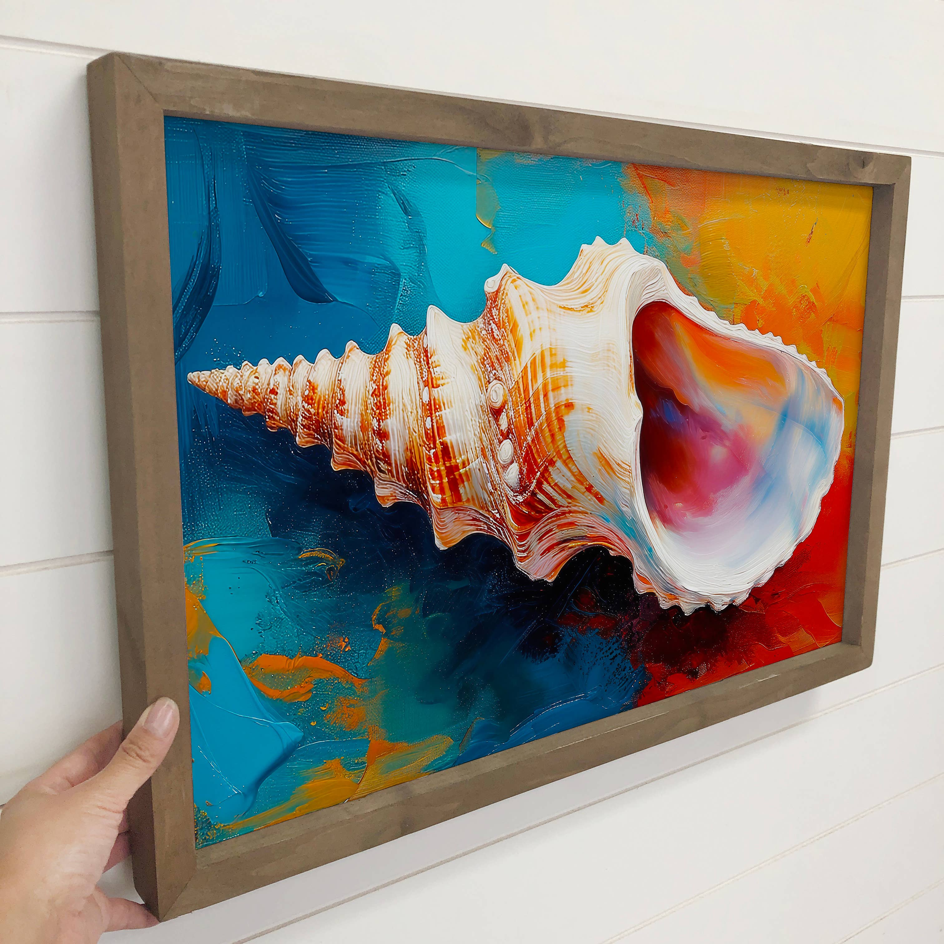 Colorful Seashell - Beach Canvas Art - Wood Framed Artwork