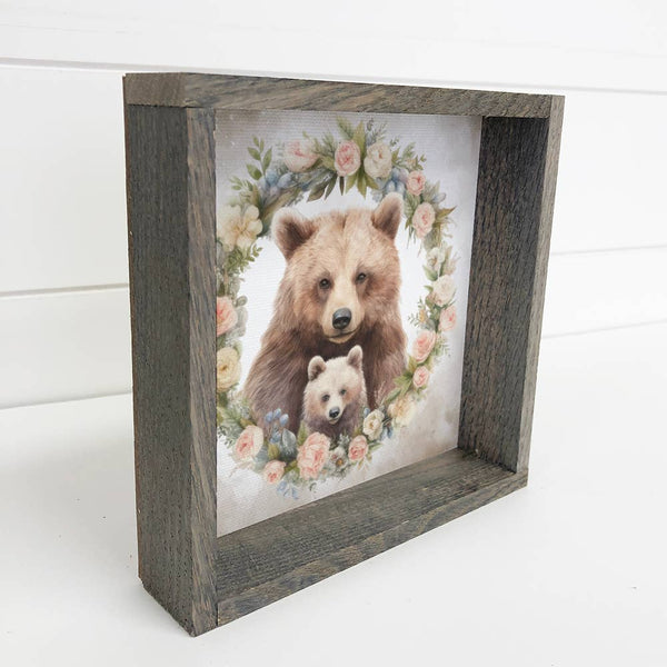 Mother Baby Bear Watercolor - Bear Canvas Art - Wood Framed
