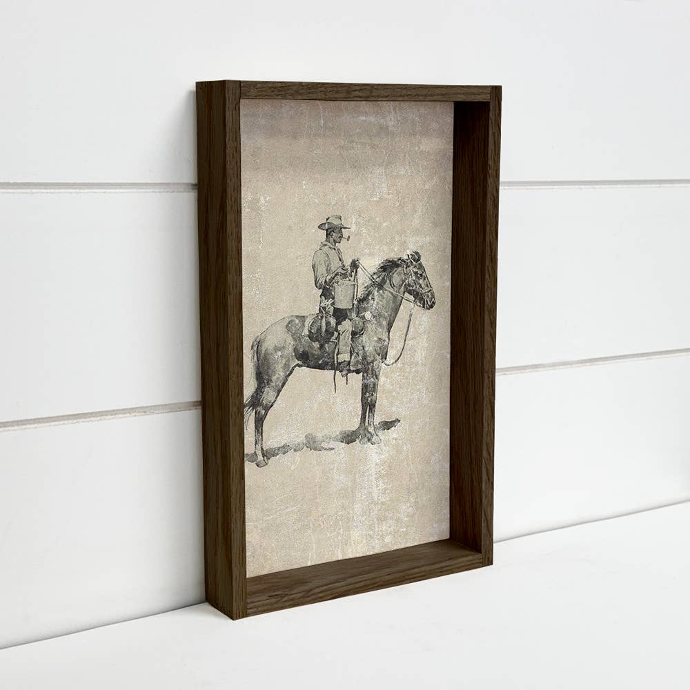 Cowboy Smoke Break - Ranch House Wall Art - Wood Framed Art