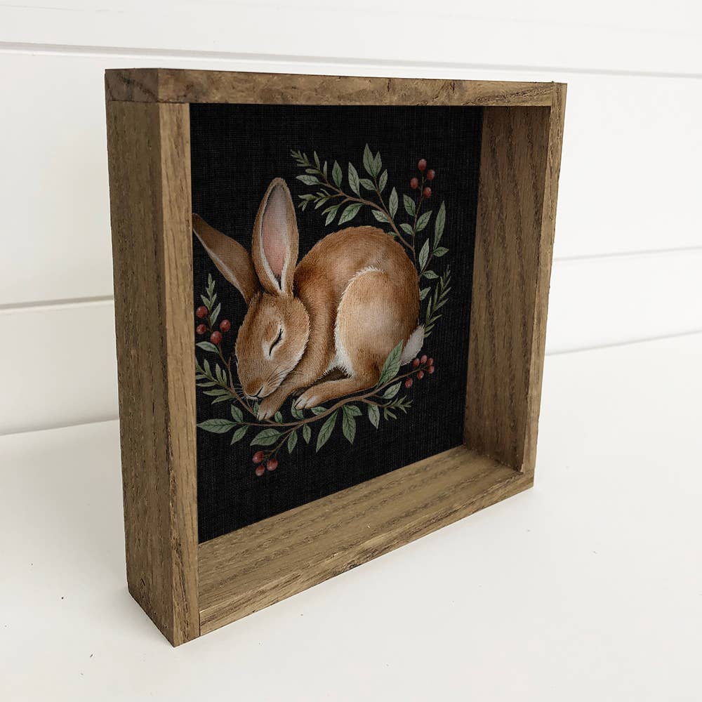 Sleeping Bunny Woodland Berries - Bunny Canvas Art - Framed