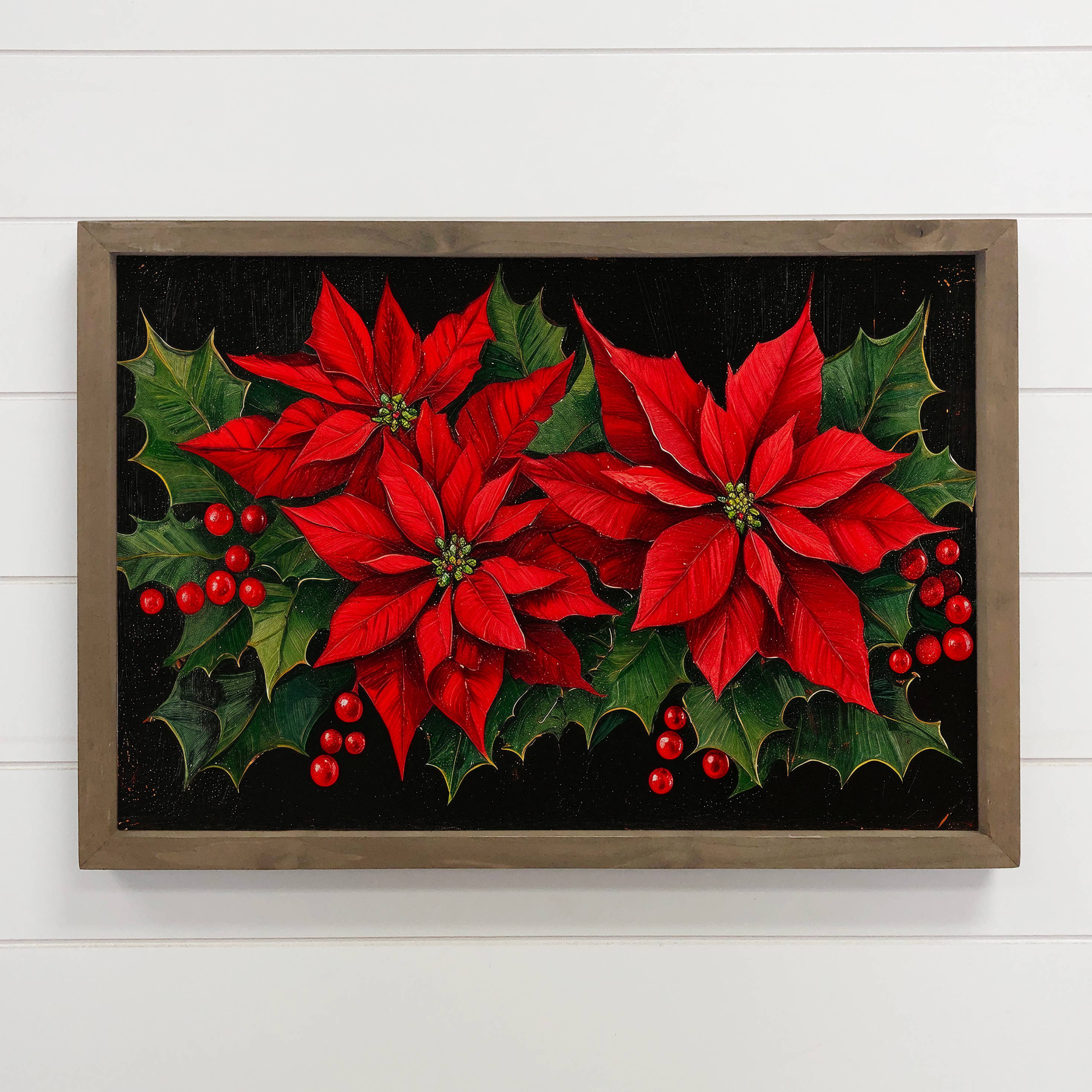 Red Christmas Poinsettias - Christmas Flower Canvas Art
